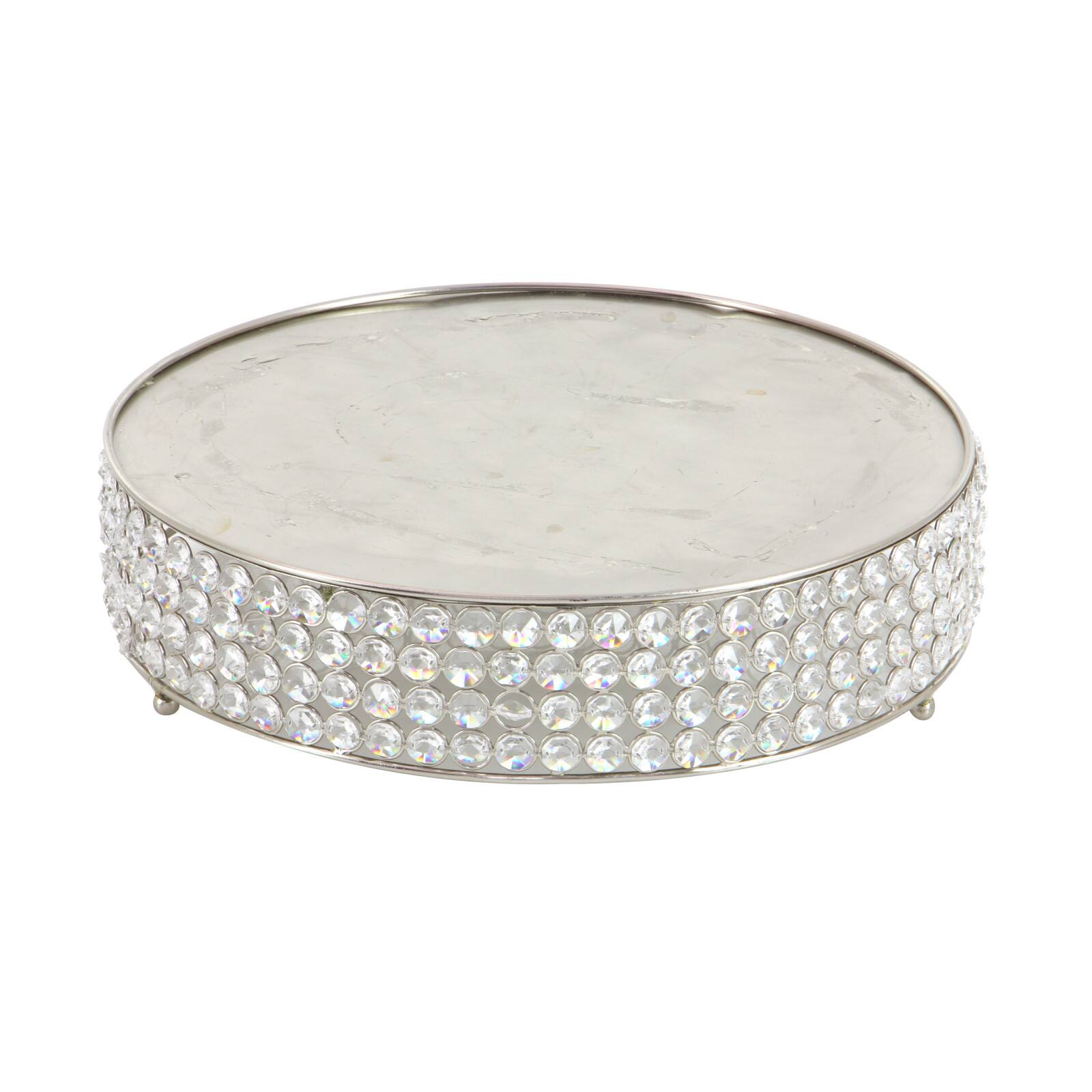 Glam Round Silver Metal and Glass Bead Cake Stand, Set of 3, 3"