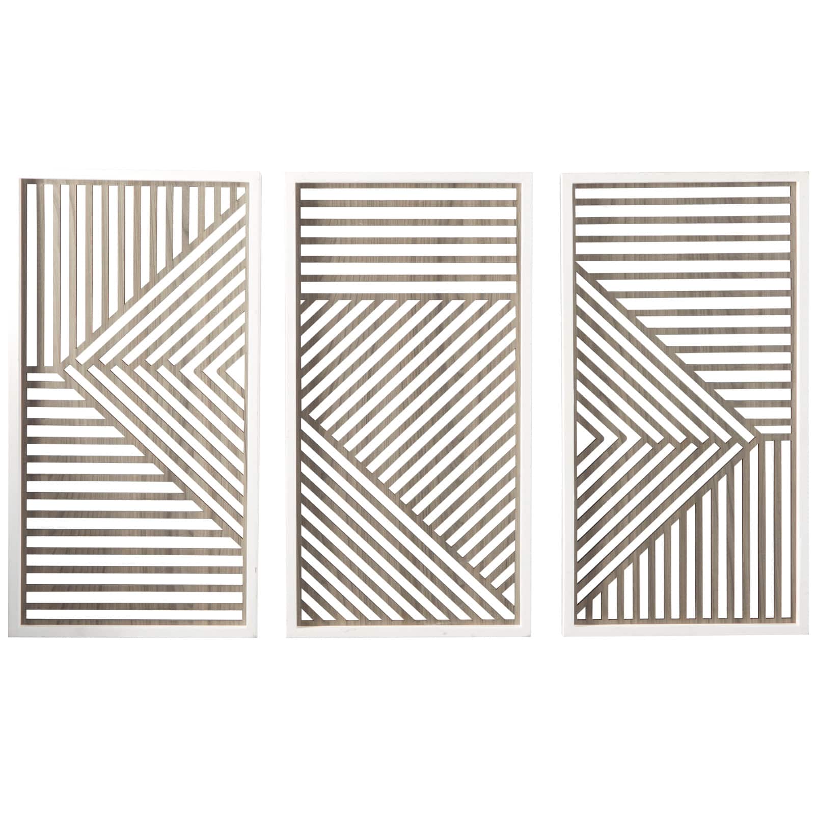 Brown Wood Carved Geometric Wall Decor Set of 3 17", 31"