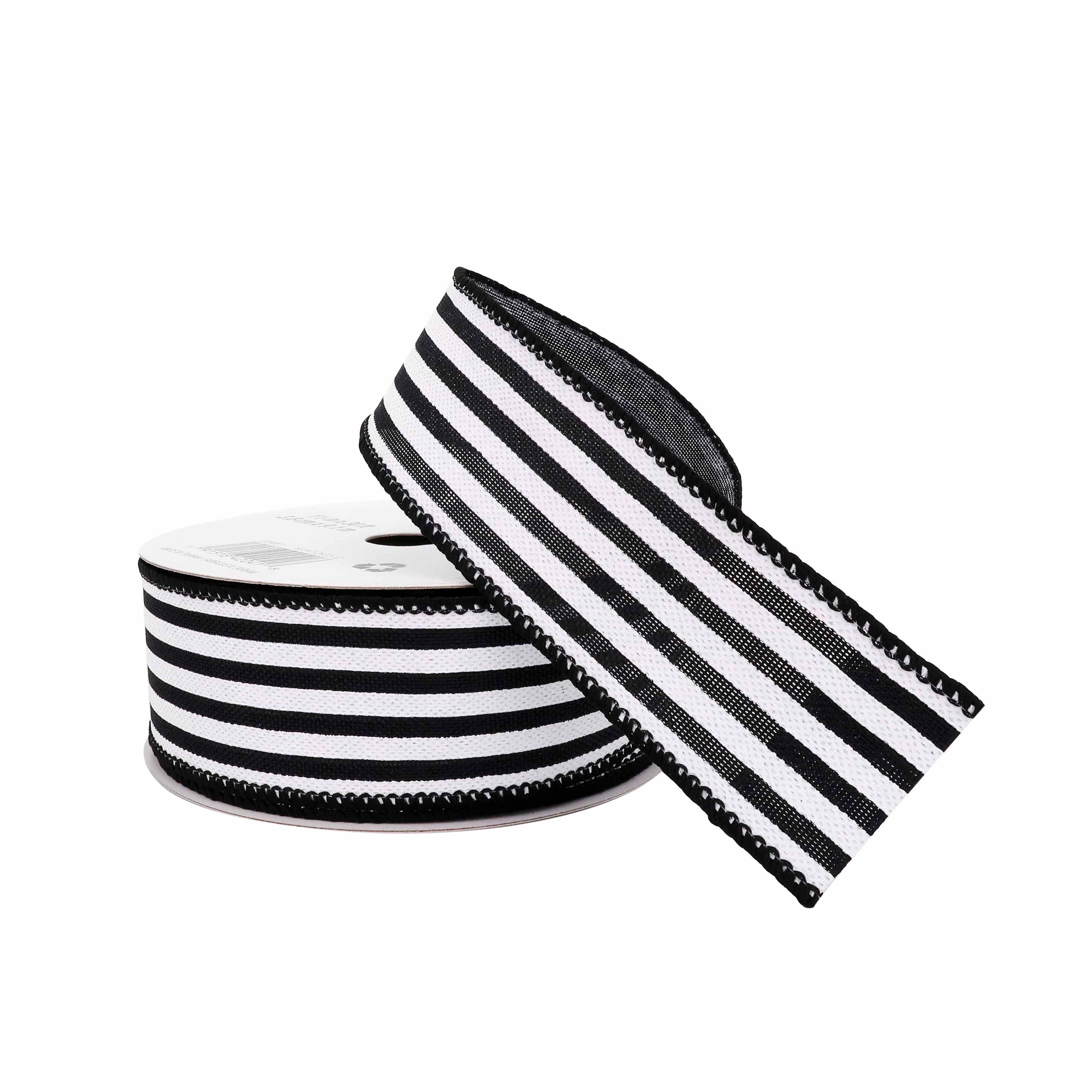 1.5" x 30ft. Stripe Faux Linen Wired Ribbon by Celebrate It™ Décor