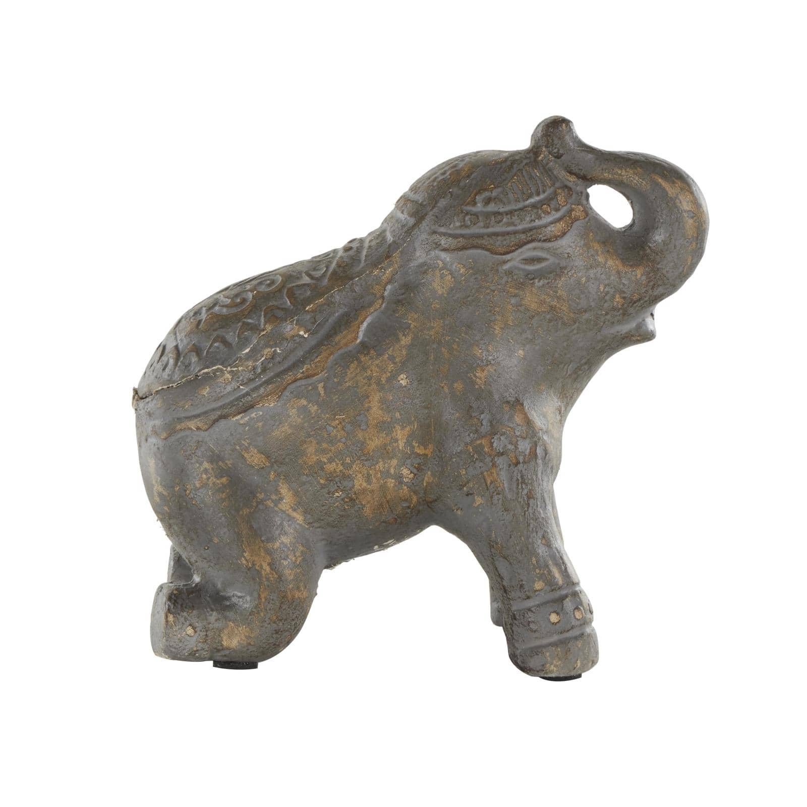 10.5" Dark Gray & Brown Handmade Distressed Paper Mache Elephant Sculpture