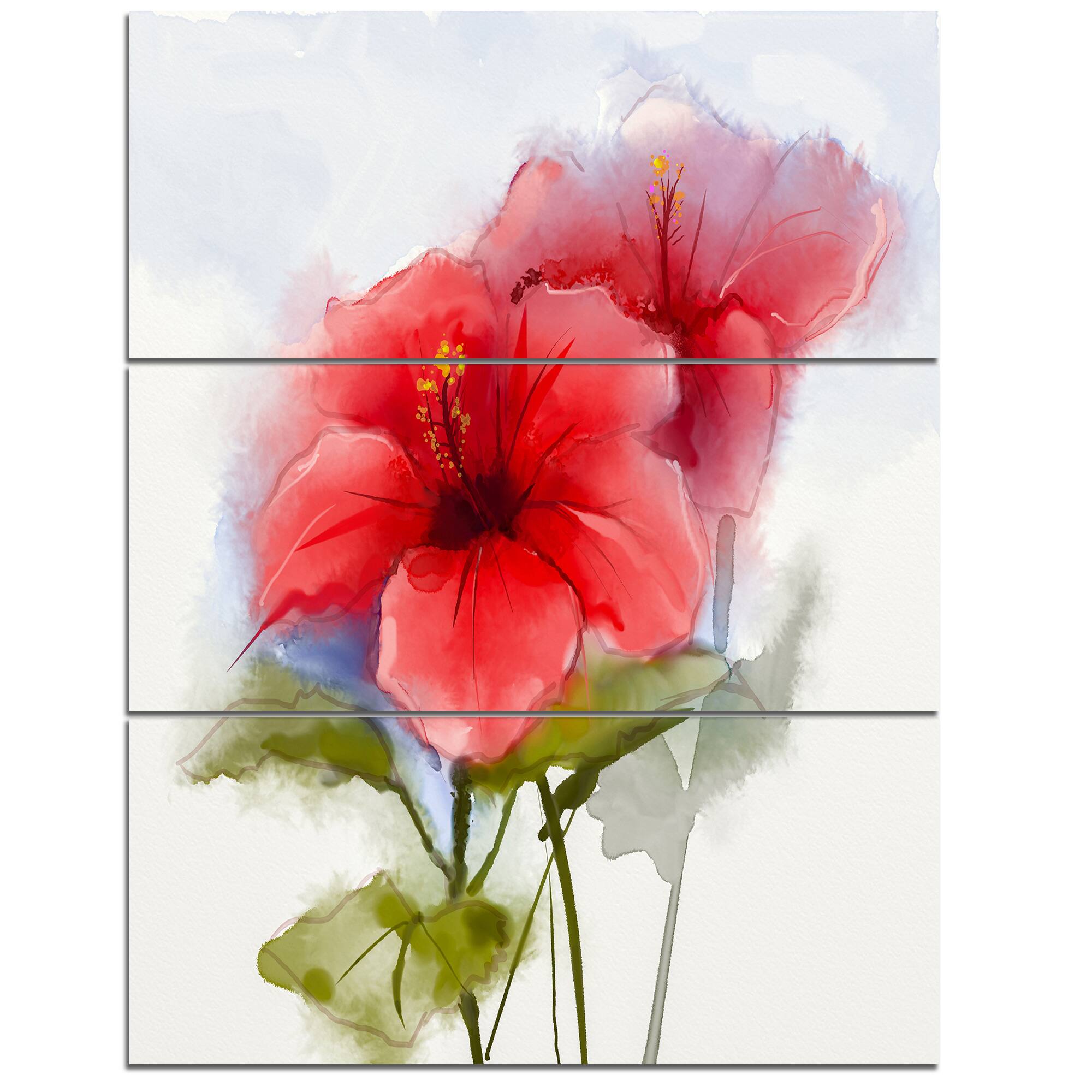 Designart - Watercolor Painting Red Hibiscus Flower