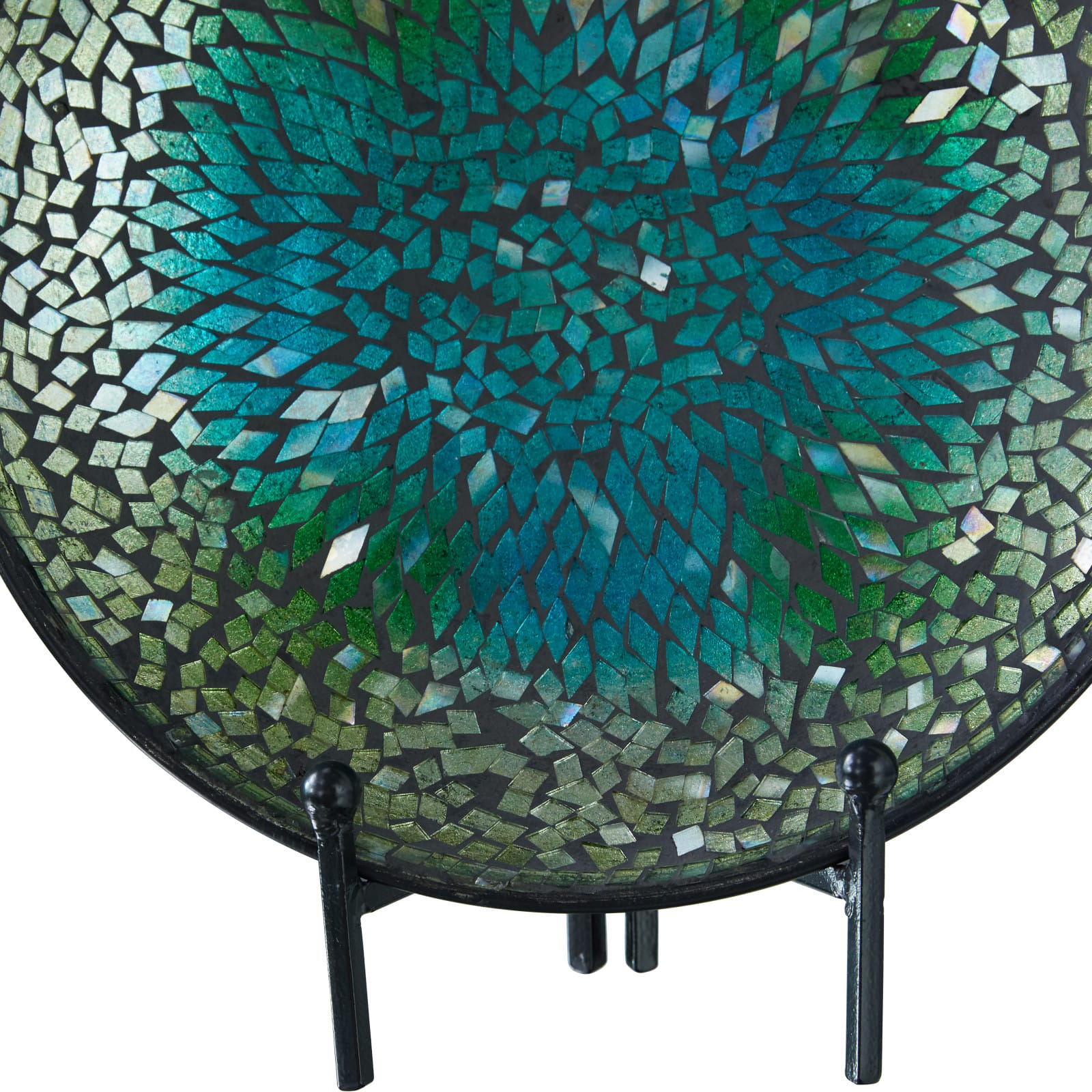 14" Green & Blue Glass Glam Decorative Plate with Stand