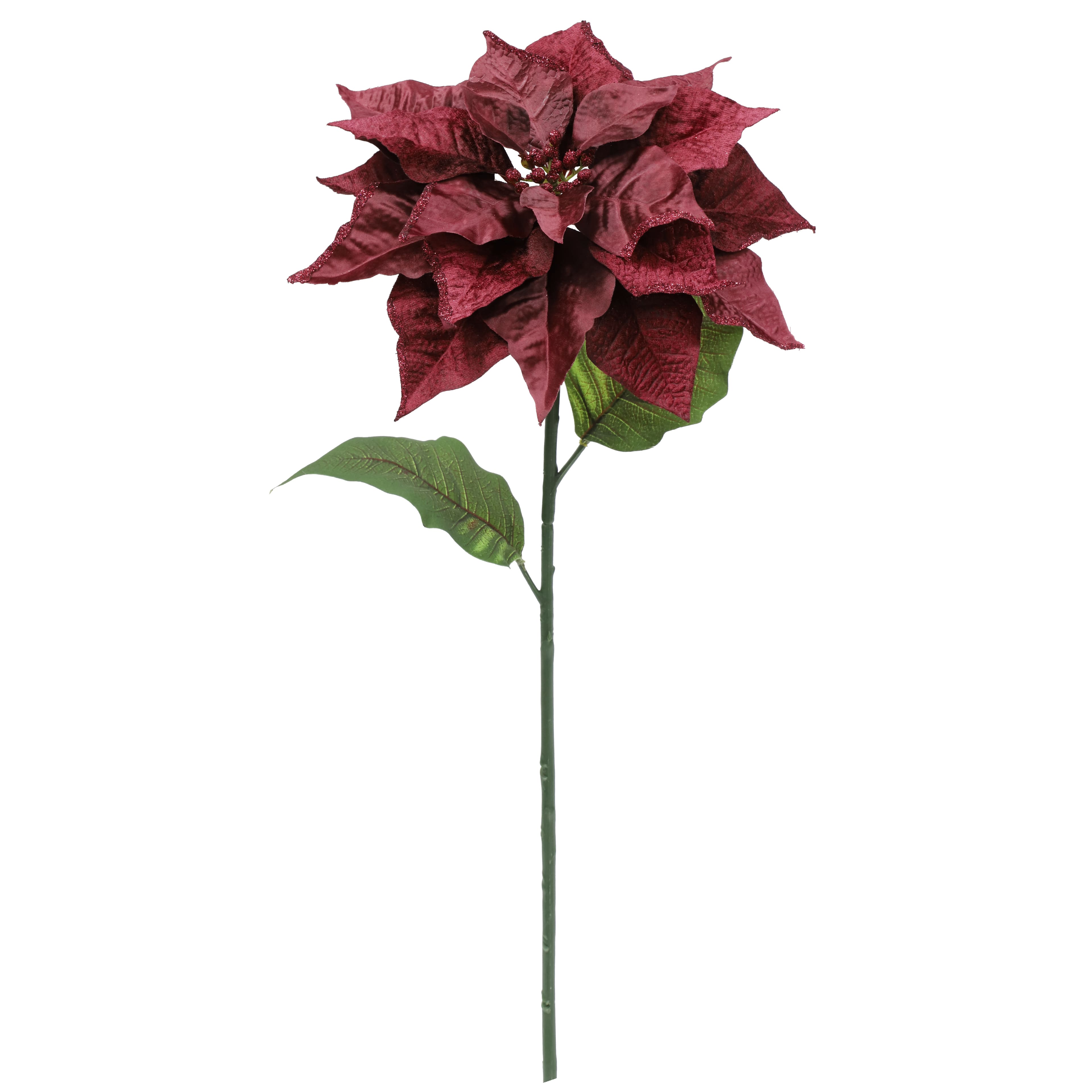 27" Velvet & Glittered Wine Poinsettia Stem by Ashland®