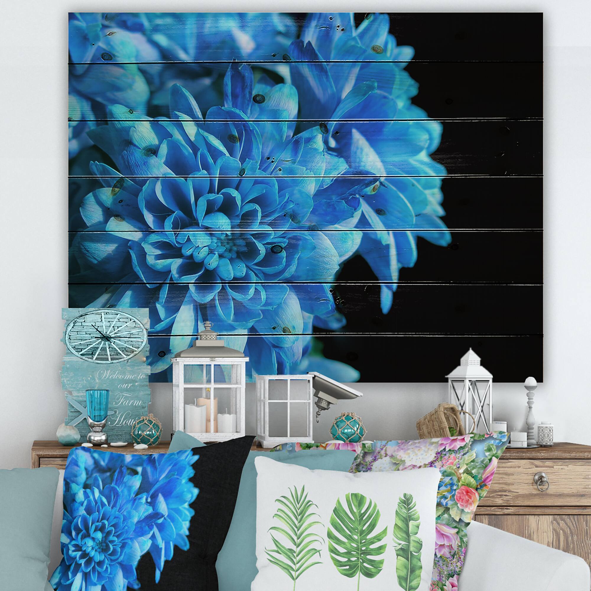 Designart - Detail of Blue Flowers On Black I