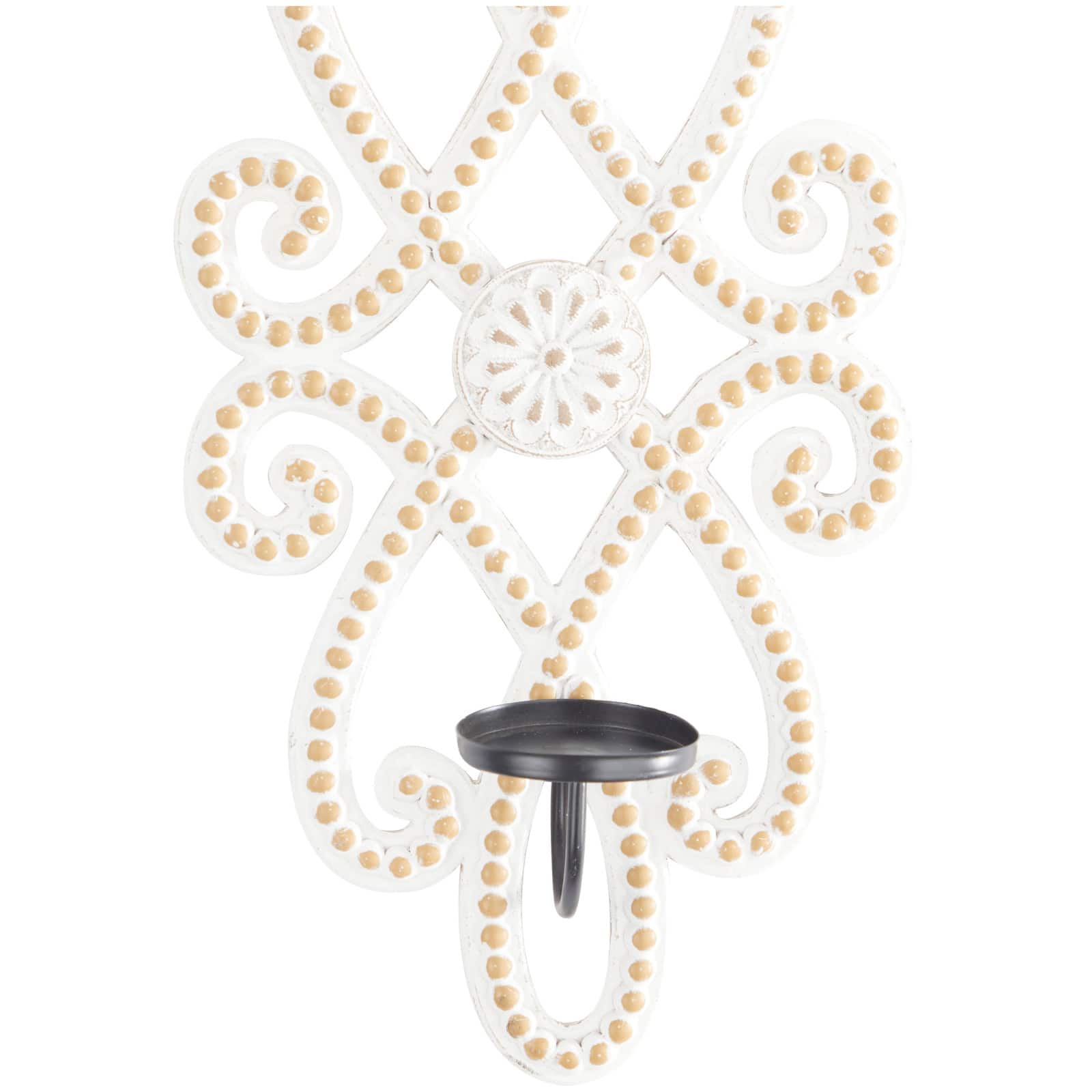 24" White Wood Beaded Pillar Scroll Wall Sconce