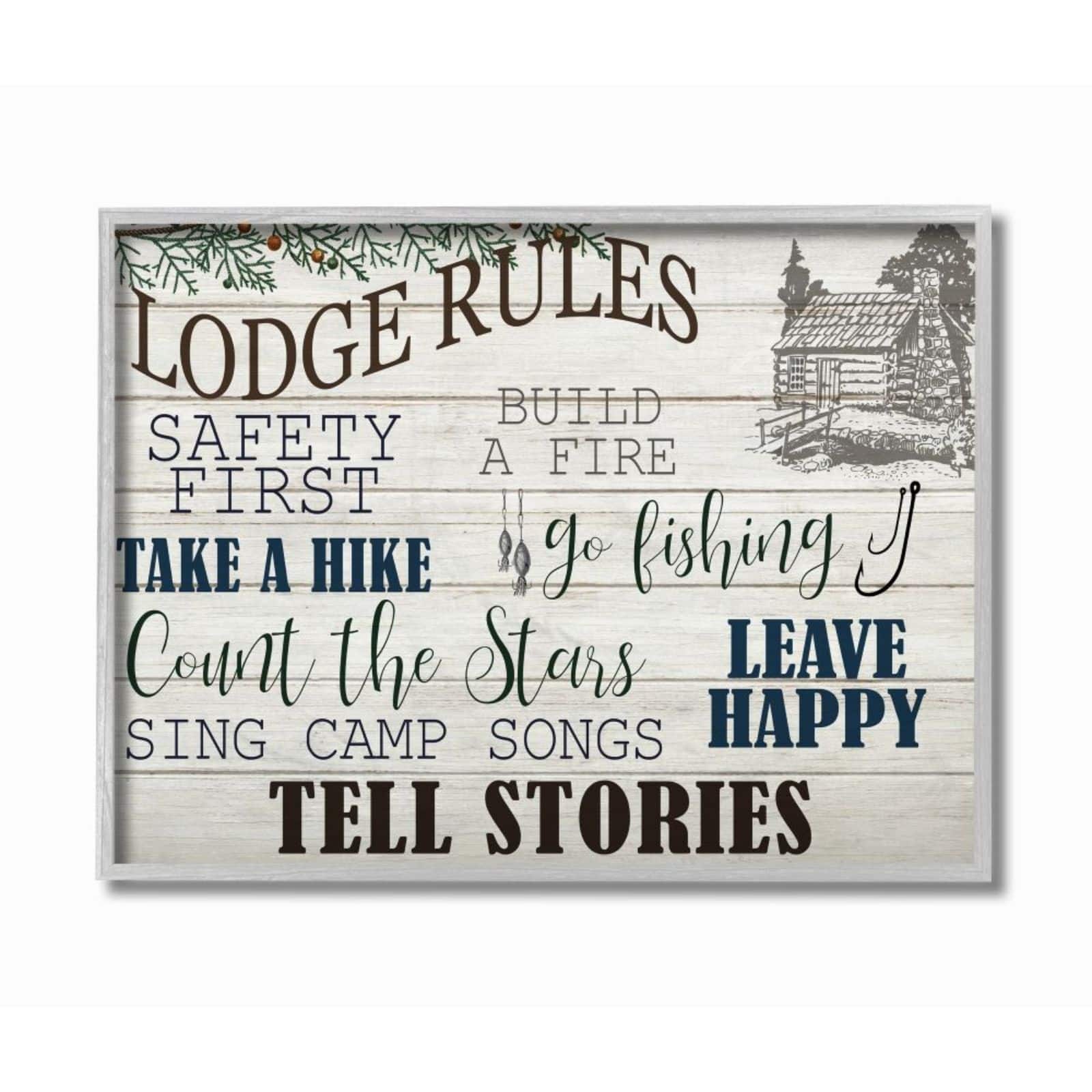 Stupell Industries Lodge Rules Cabin Wall Art in Gray Frame