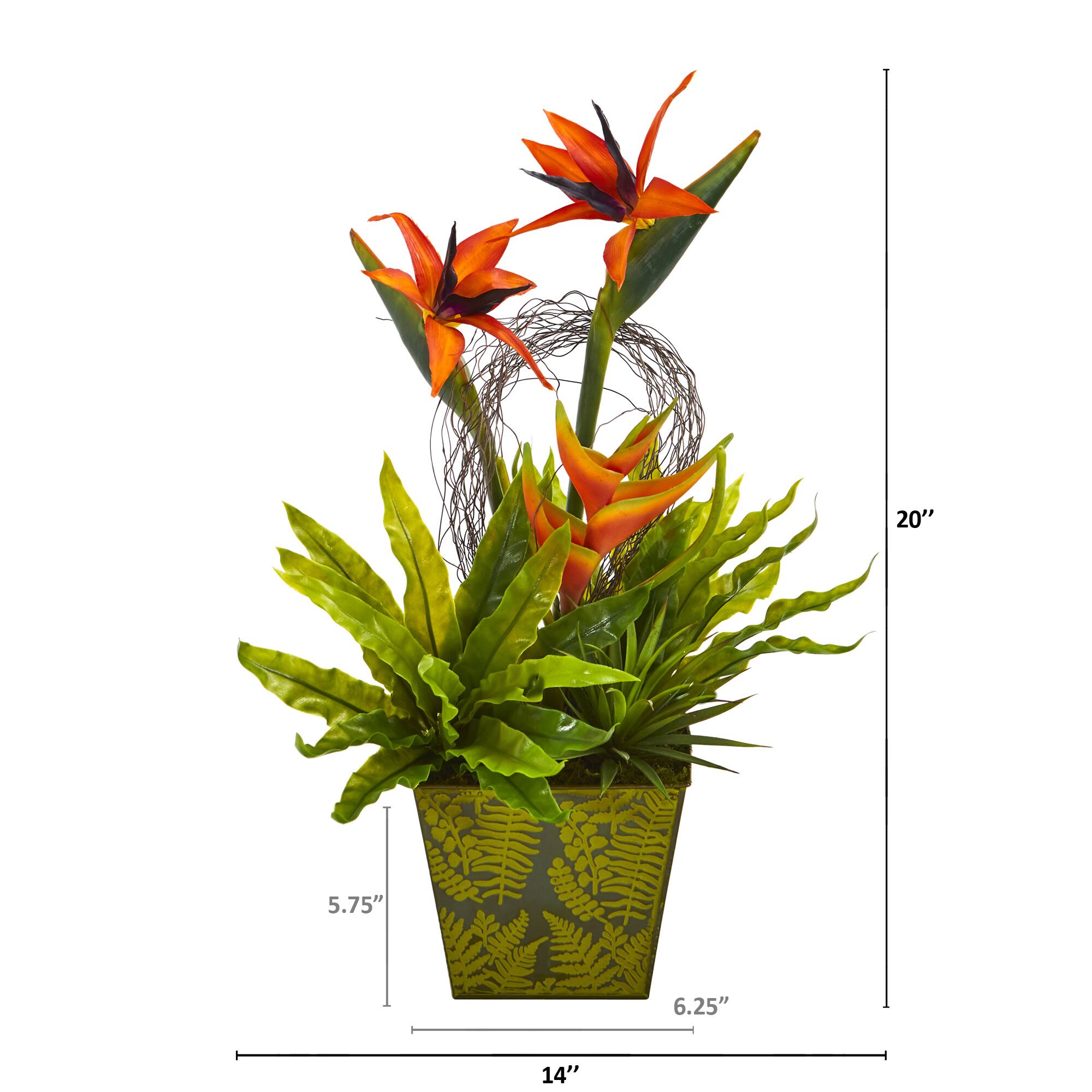 20" Tropical and Succulent Artificial Arrangement in Green Vase