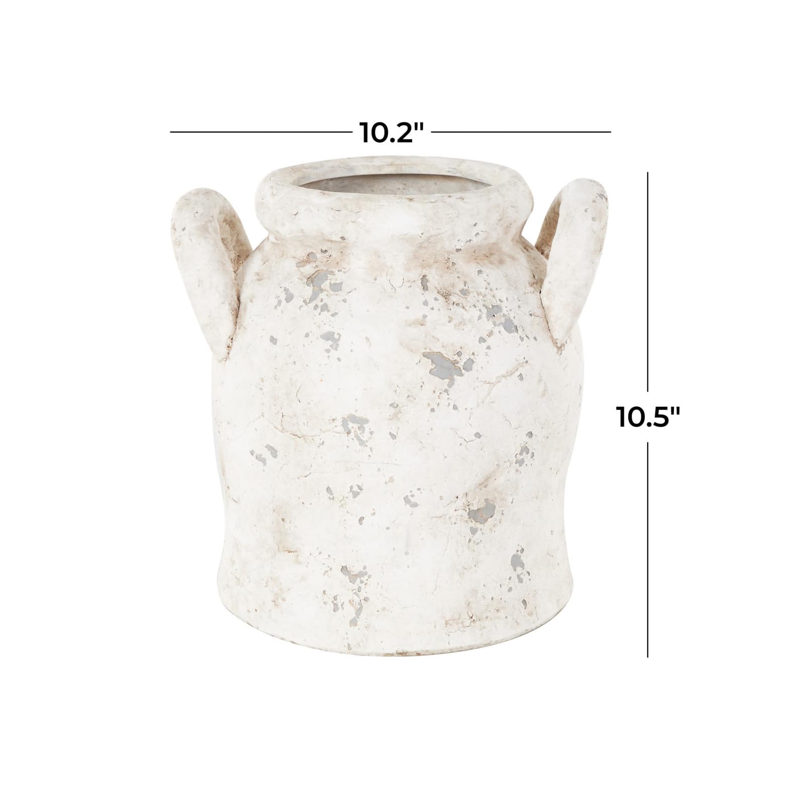 10.5" Cream Ceramic Antique Style Distressed Decorative Vase with Handles