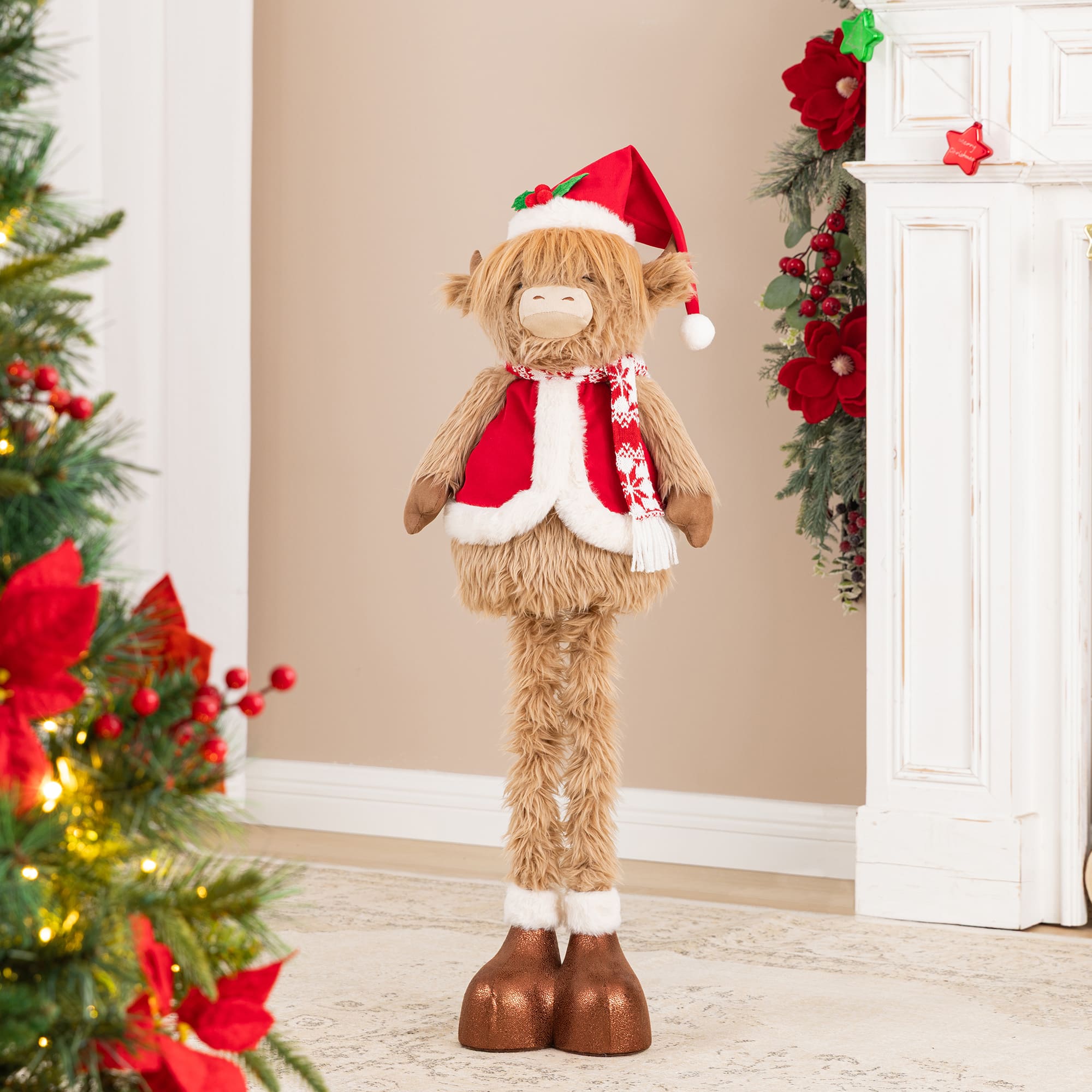 Glitzhome® 19"-33" Telescoping Fabric Christmas Highland Cow Standing Decor
