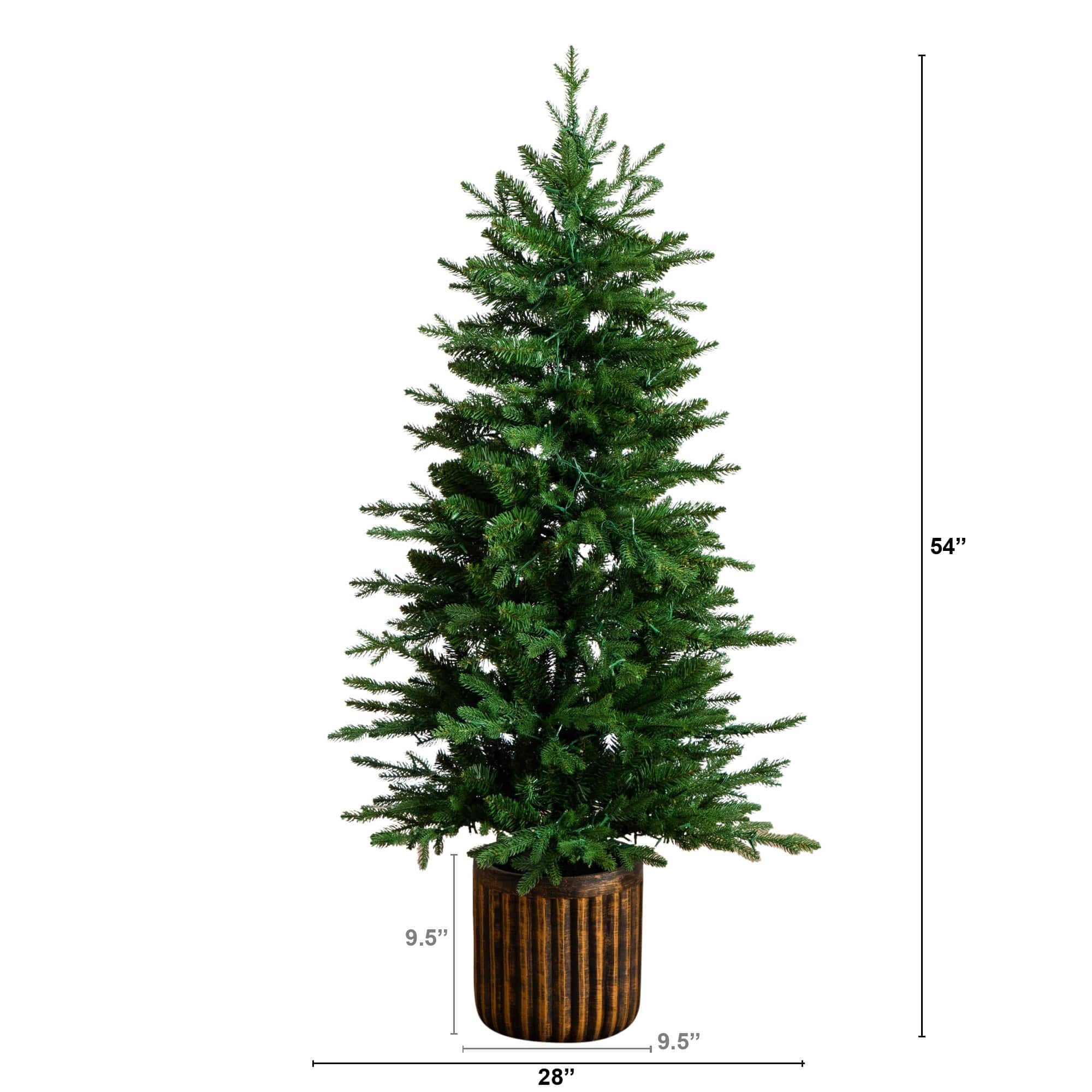 4.5ft. Pre-Lit Pine Artificial Christmas Tree in Decorative Planter with Clear LED Lights