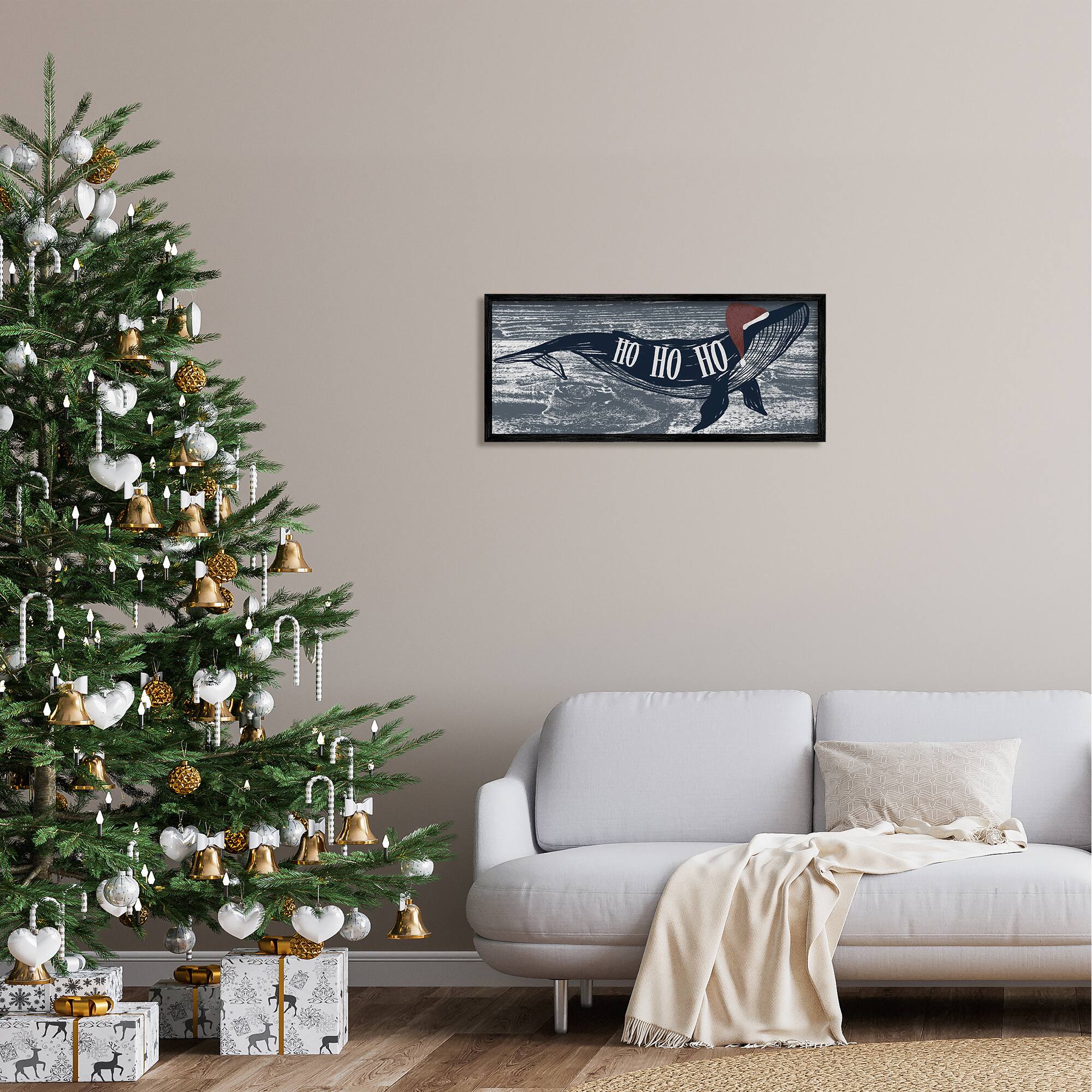 Stupell Industries Ho Ho Ho Christmas Santa Whale Framed Giclee Art