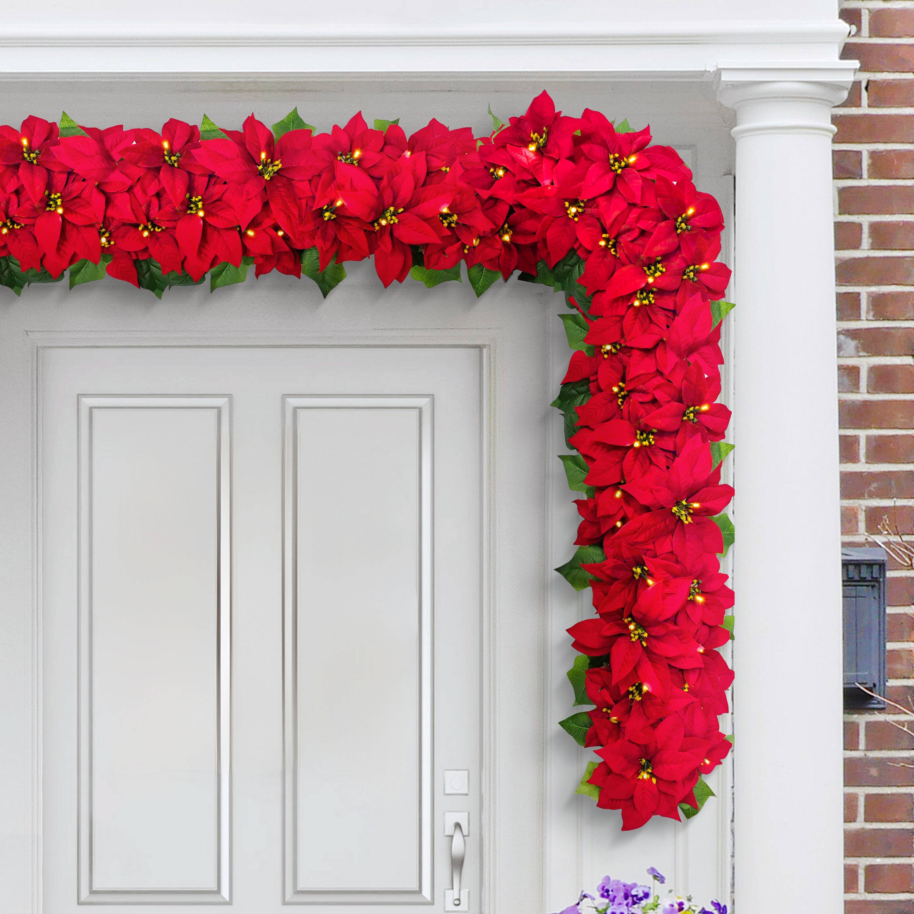 6ft. Pre-Lit Red Poinsettia Artificial Garland 