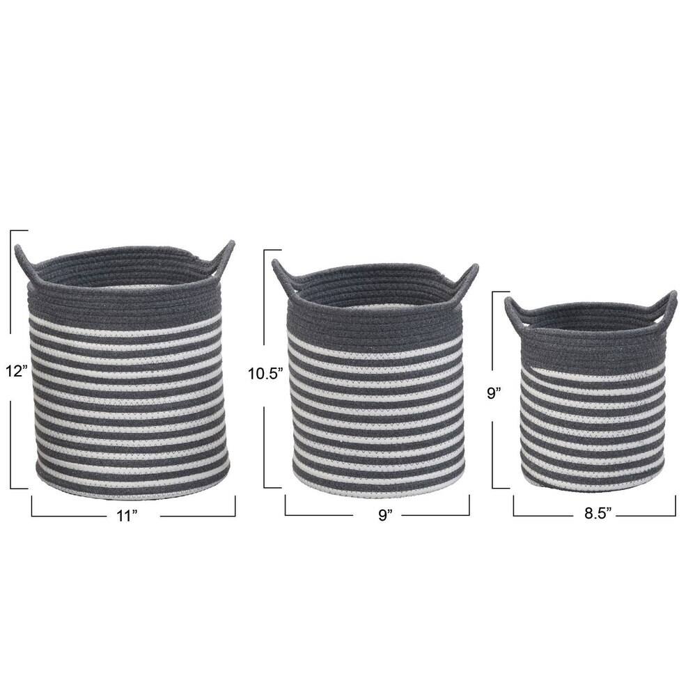 Household Essentials Gray & White Striped Cotton Basket Set