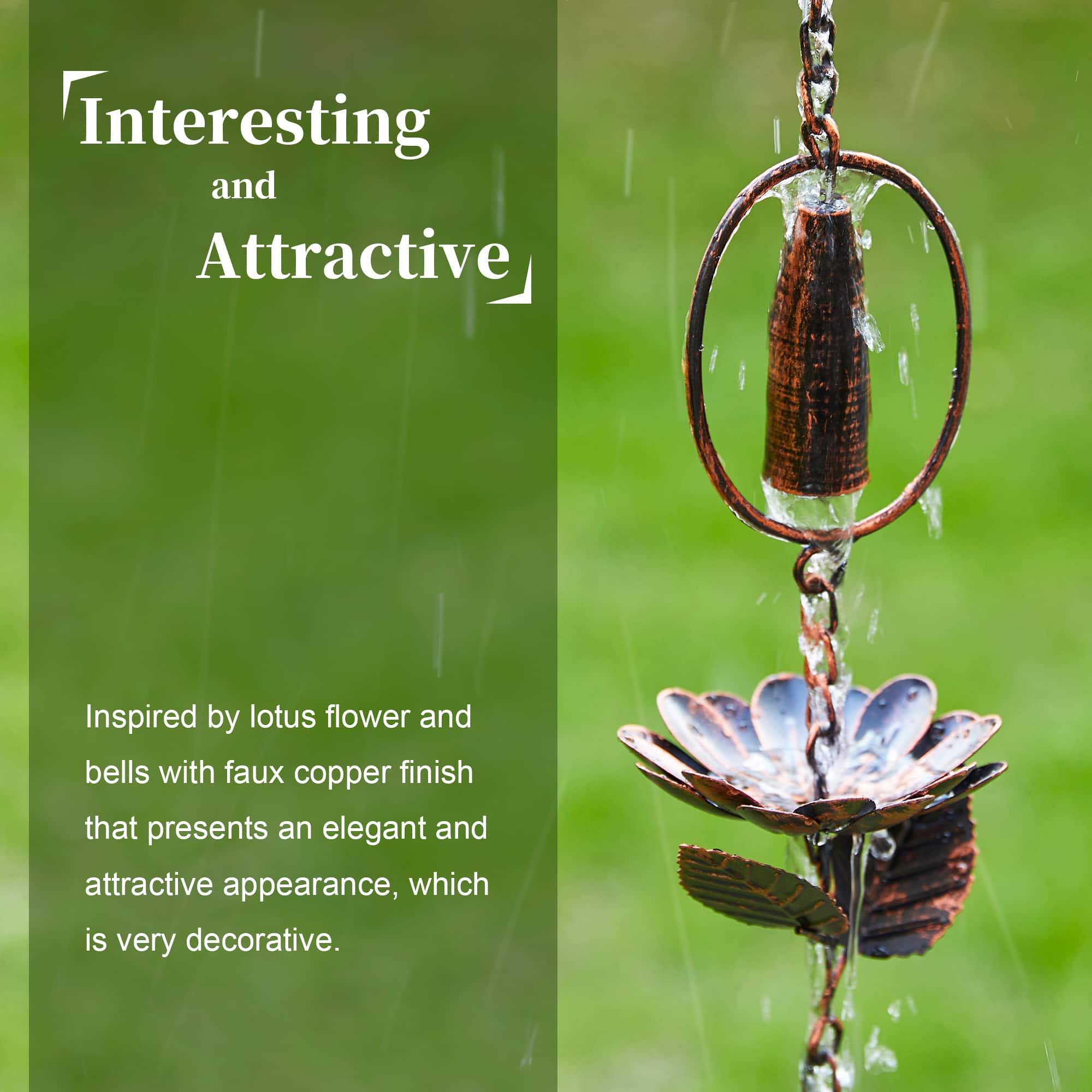 Glitzhome® 8.5ft. Faux Copper Lotus Flower & Bell Rain Chain