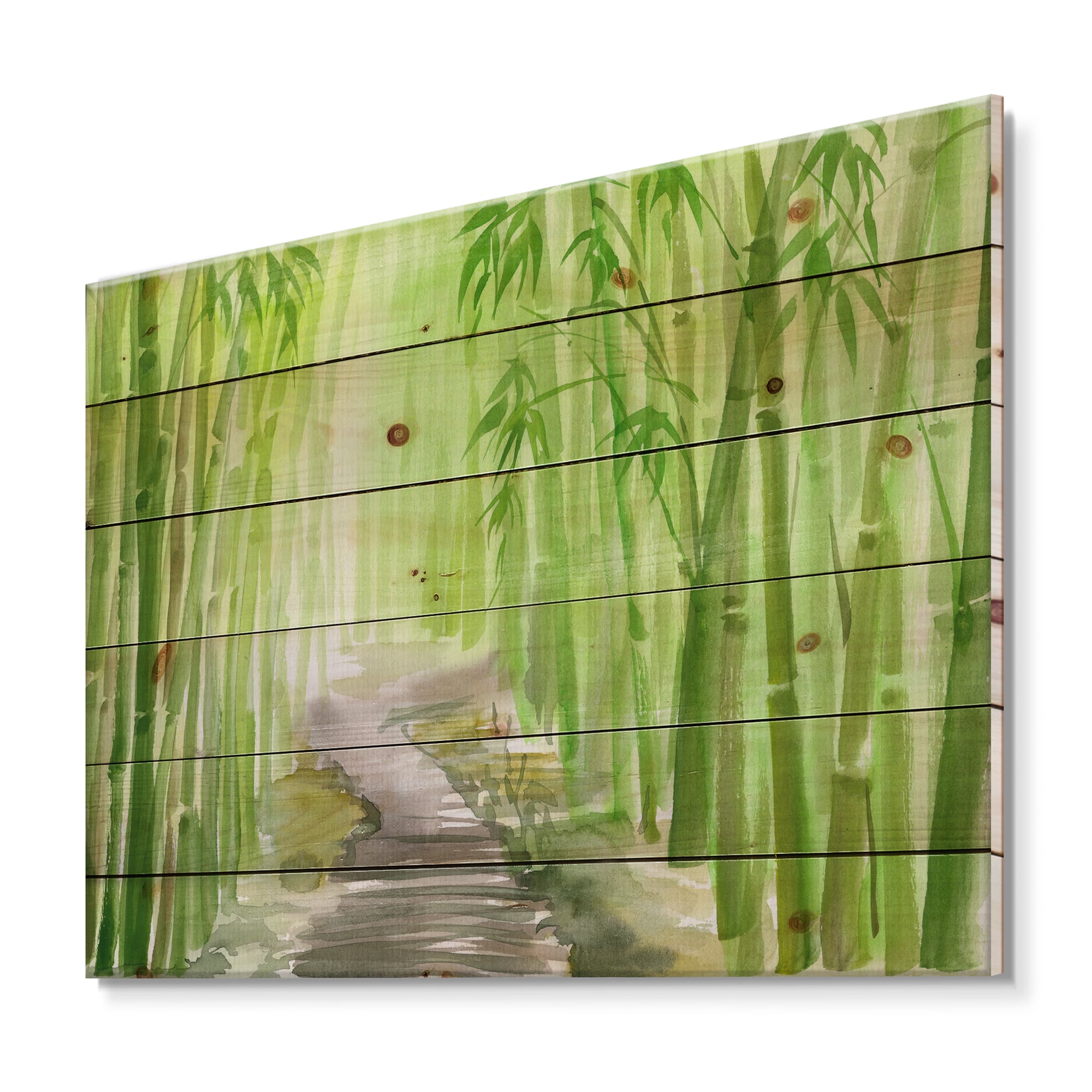 Designart - Green Bamboo Forest - Traditional Print on Natural Pine Wood