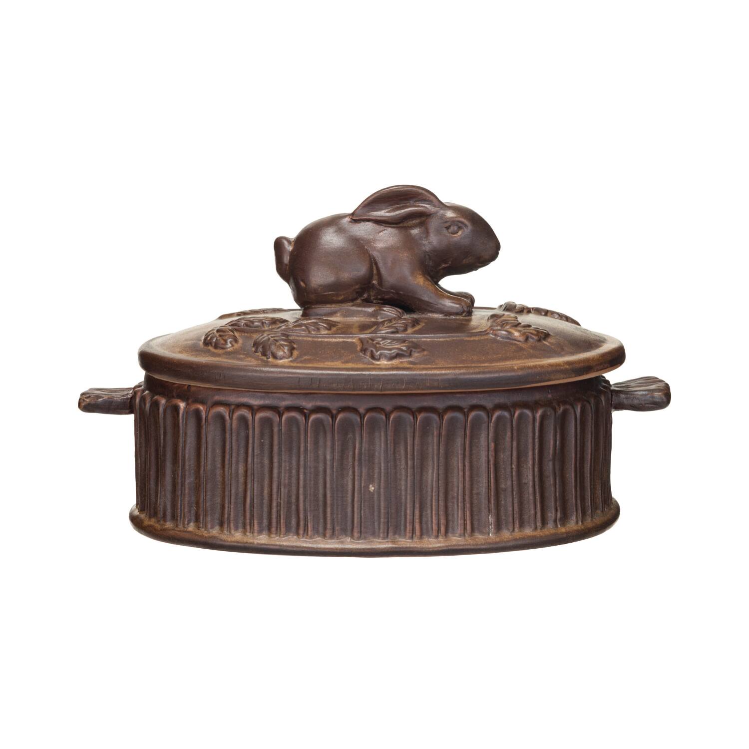 Hello Honey® Matte Brown Stoneware Baker with Rabbit Design