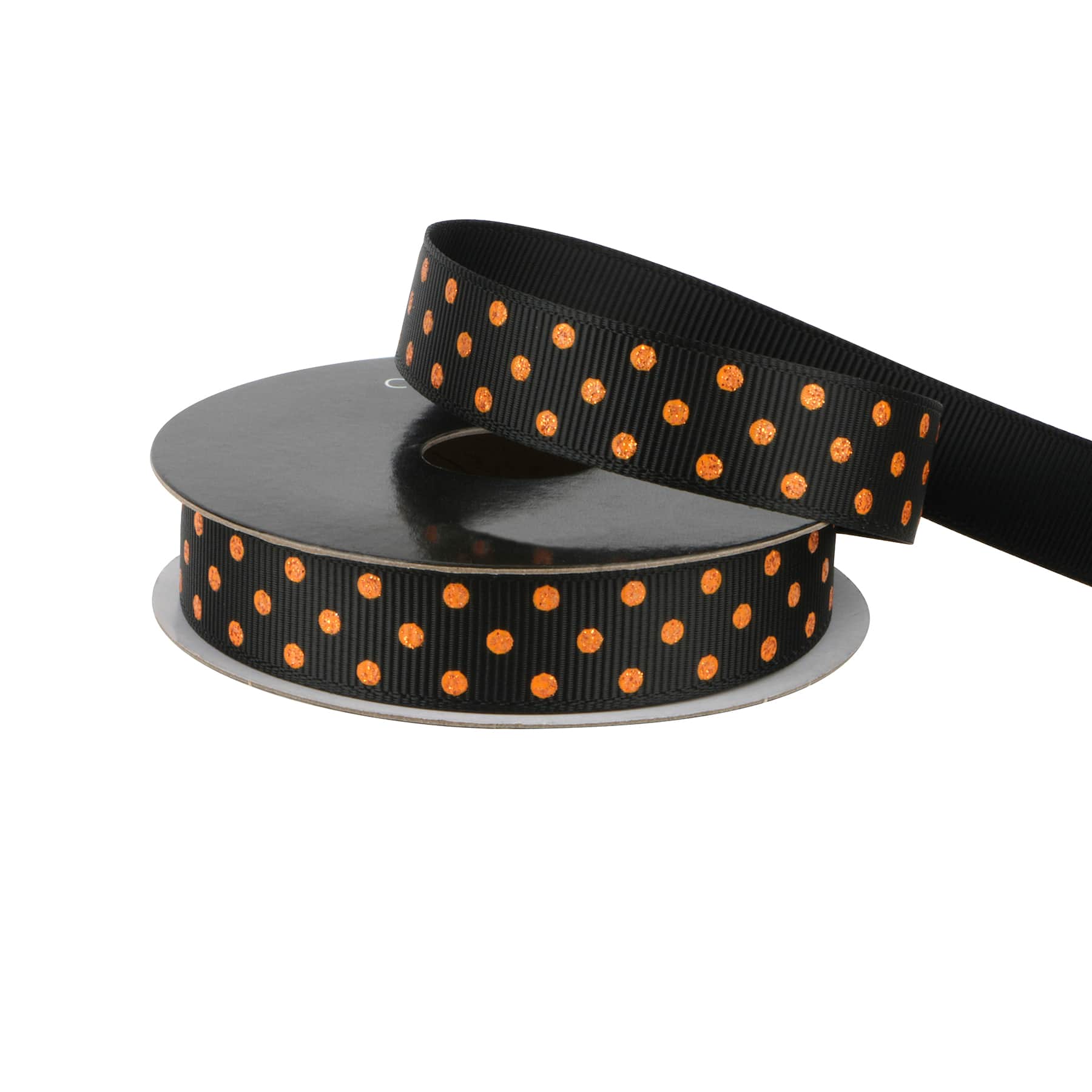 Michaels, 5/8" x 4yd. Black & Orange Glitter Polka Dots Ribbon by Celebrate It® – Category: Halloween Ribbon