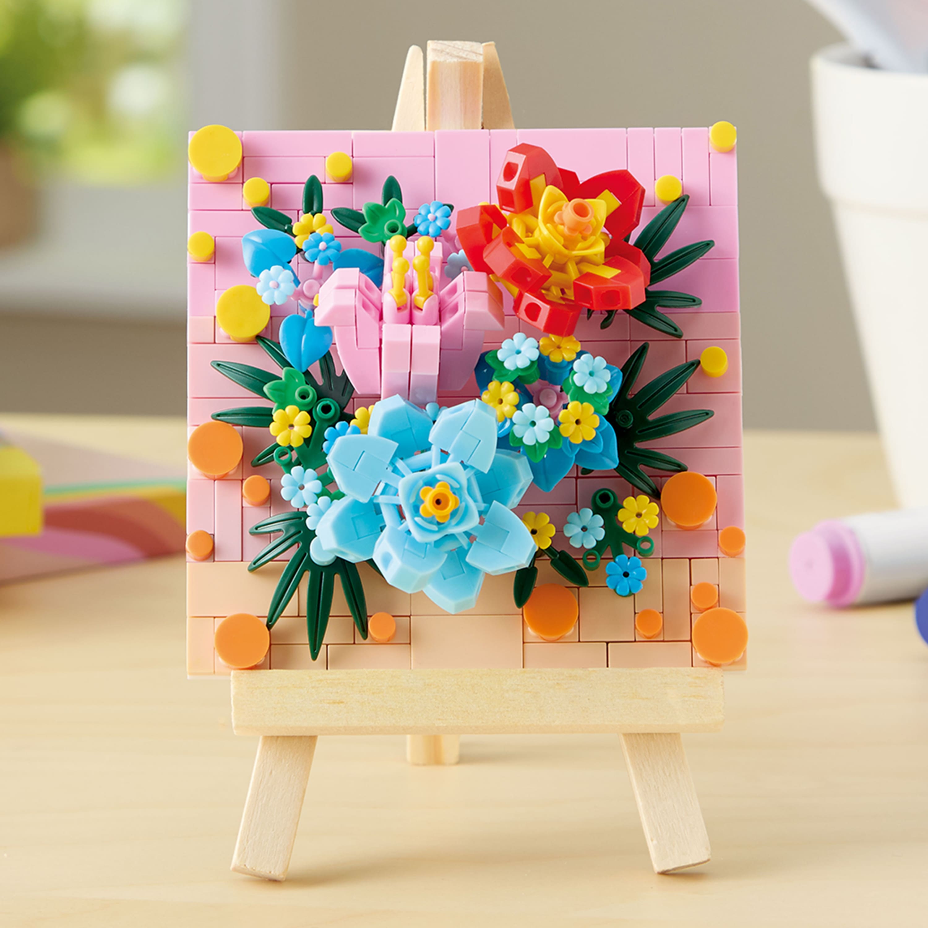 Multicolor Floral Brick Art Kit with Wooden Easel by Make Market®