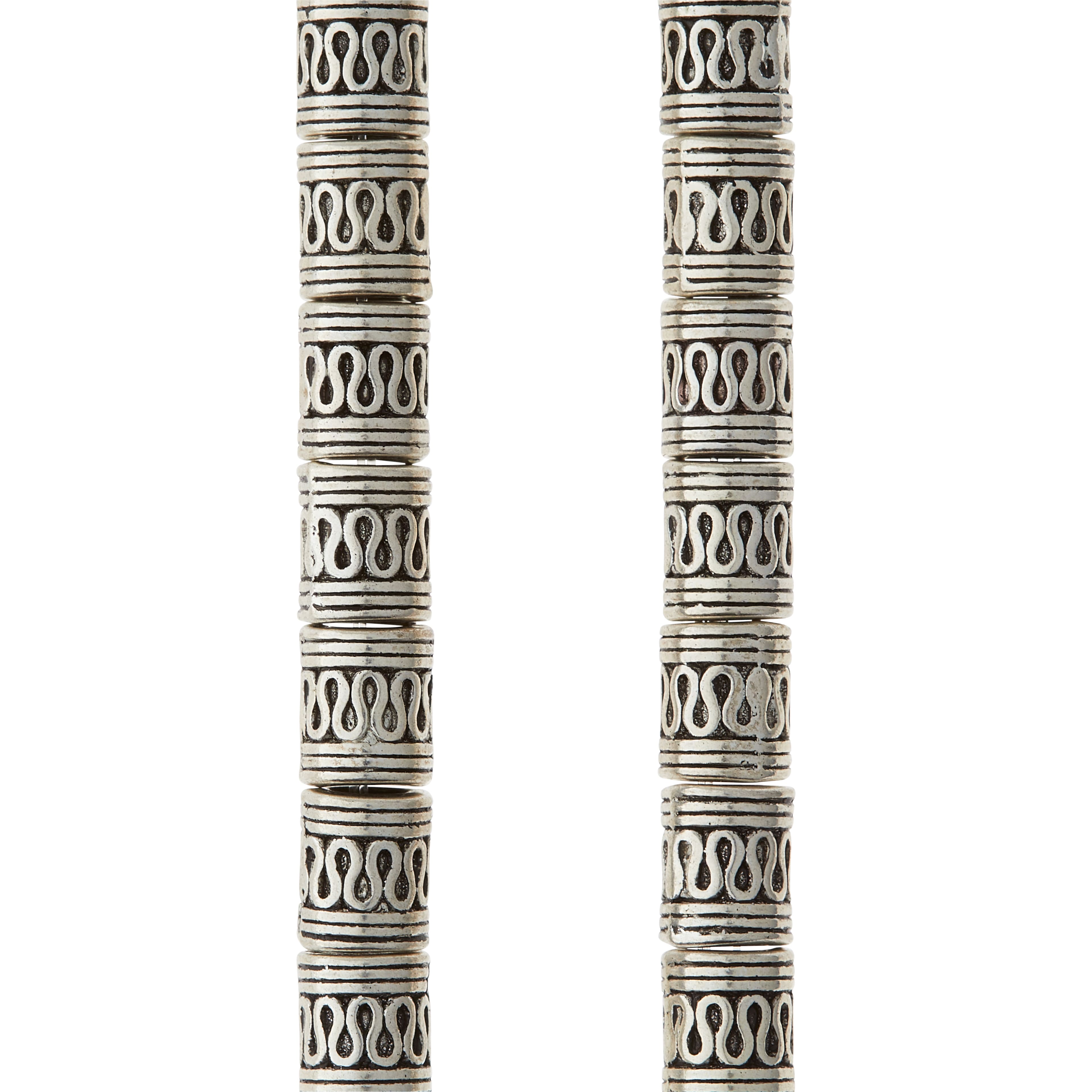 12 Pack:  Silver Snake Carved Metal Tube Beads, 9mm by Bead Landing™