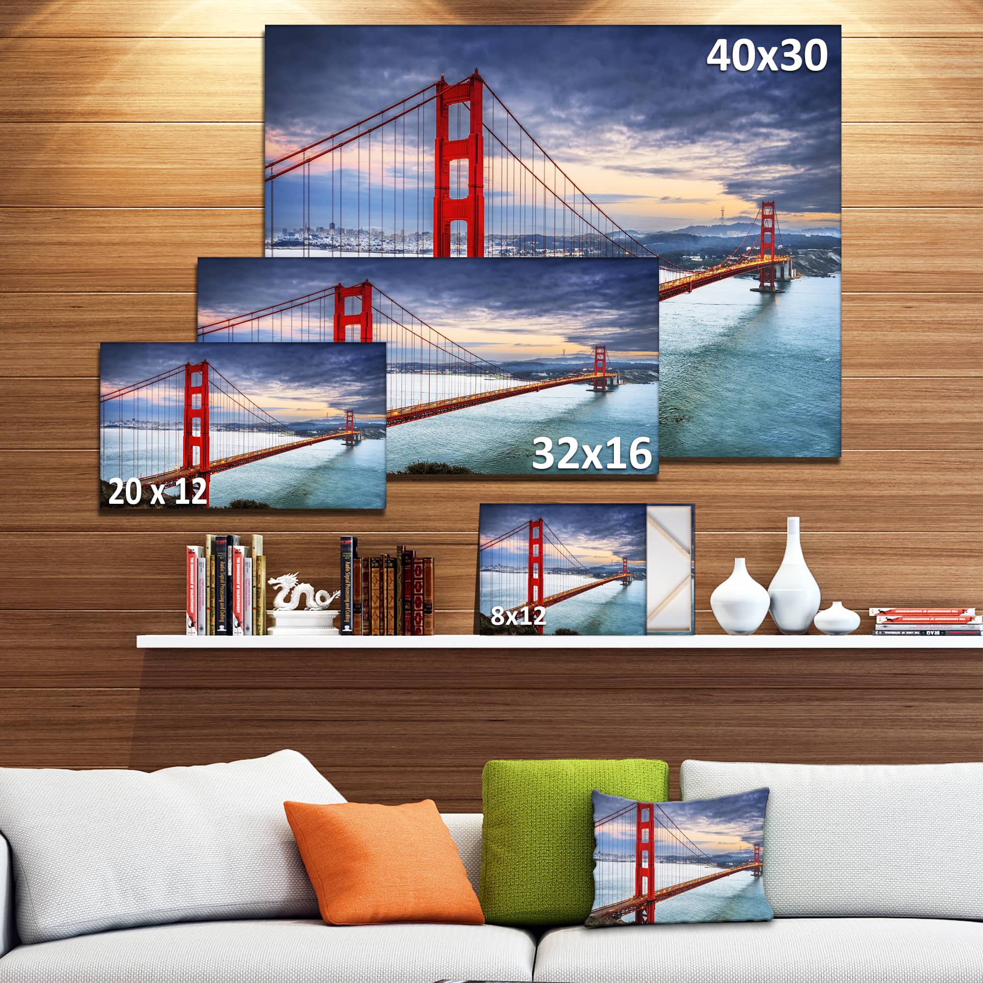 Designart - Golden Gate under Cloudy Sky