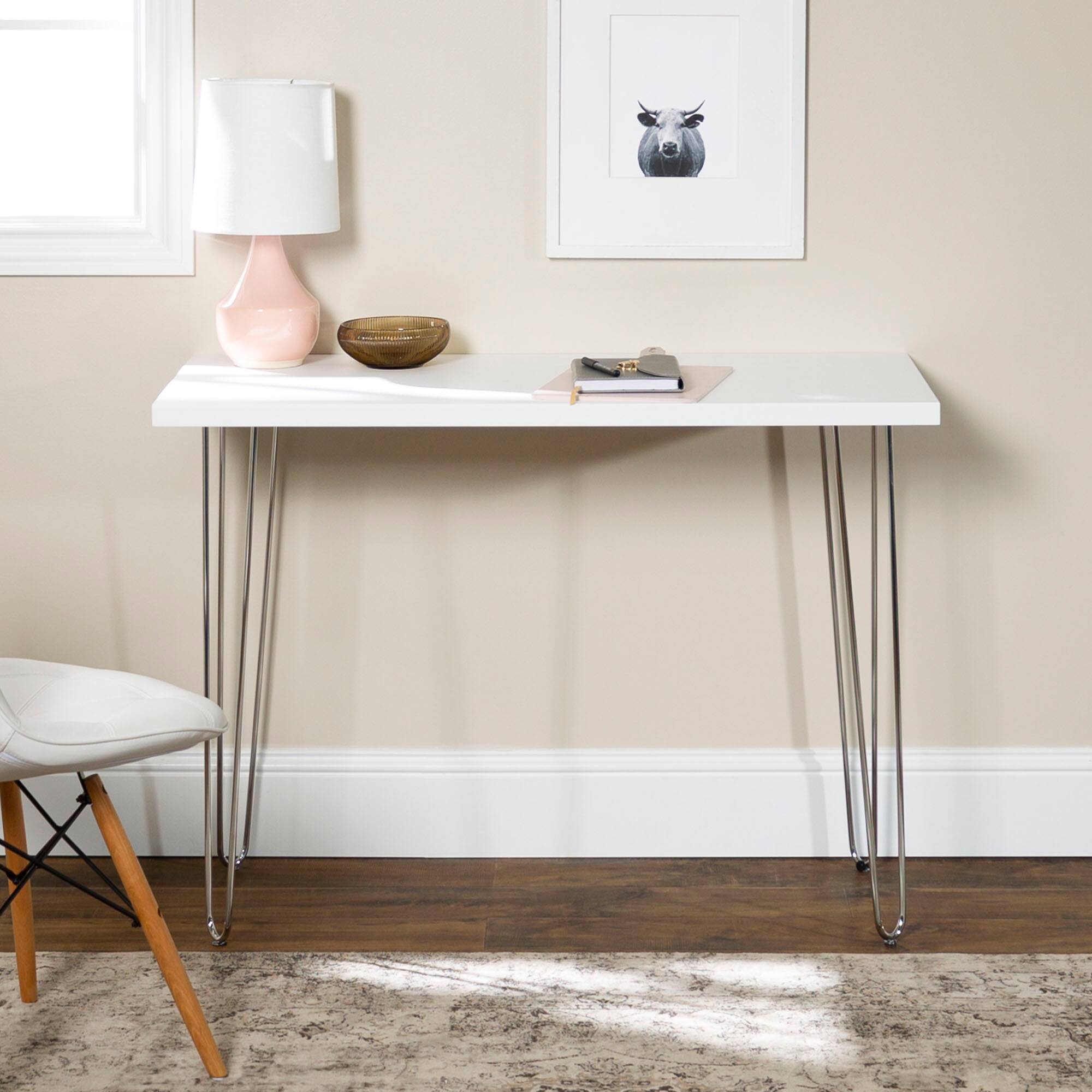 Walker Edison 42" White Mid Century Modern Wood Computer Desk