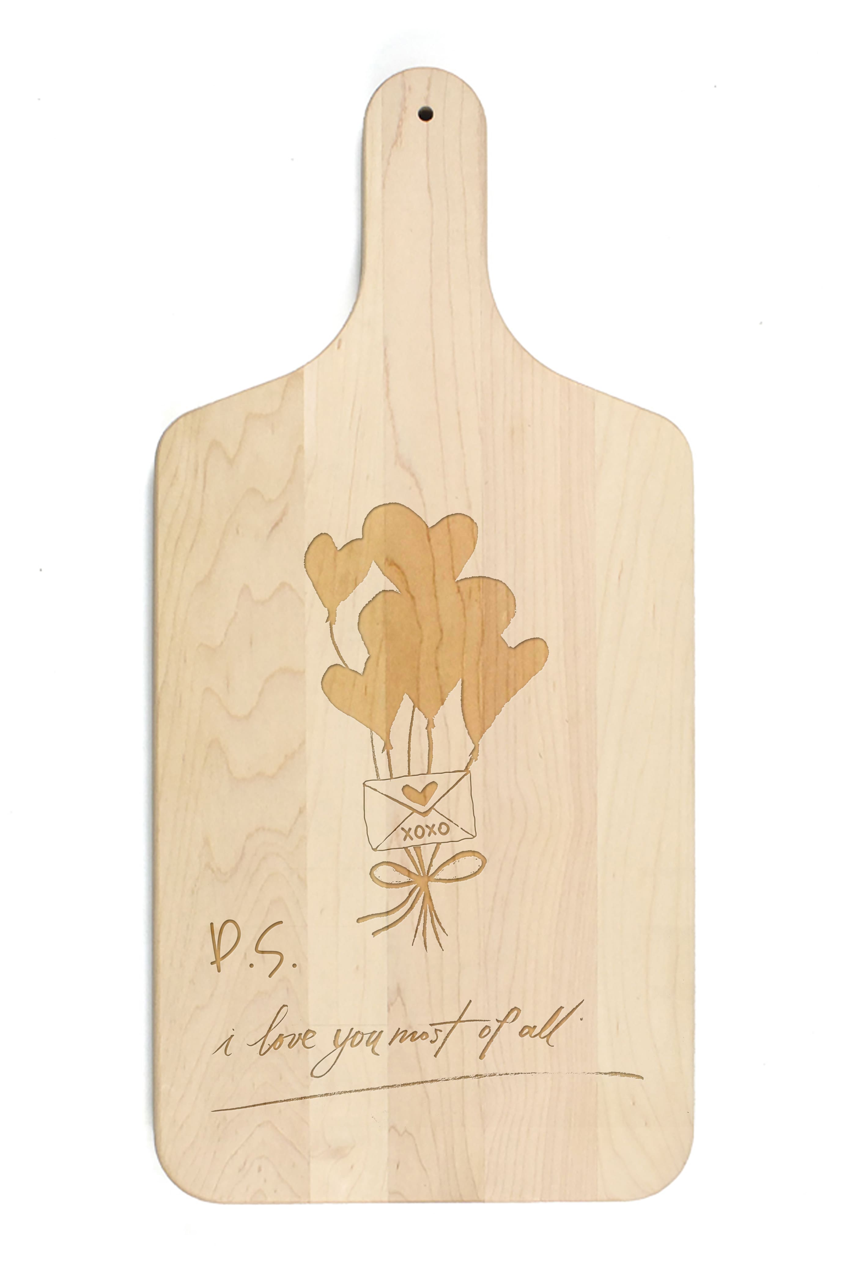 Valentines Balloons 8" x 17" Maple Paddle Cutting Board