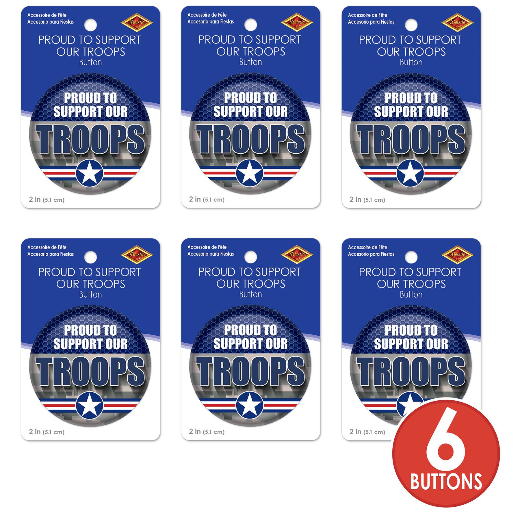 Beistle 2" Camouflage Proud to Support Our Troops Buttons, 6ct.