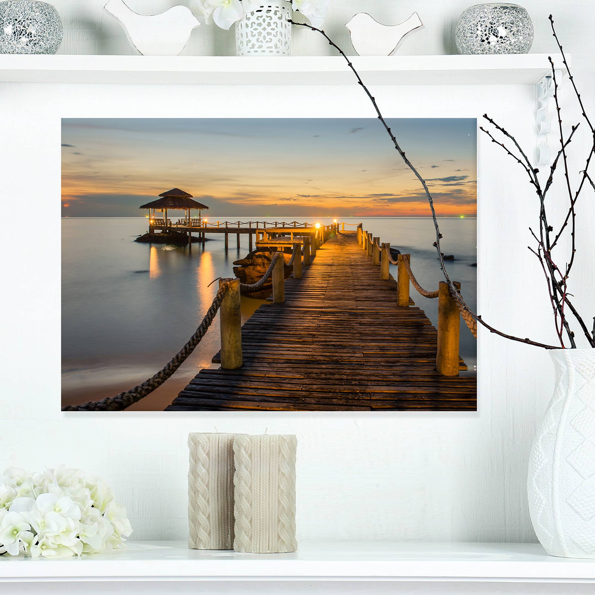 Designart - Brown Wooden Pier in Evening