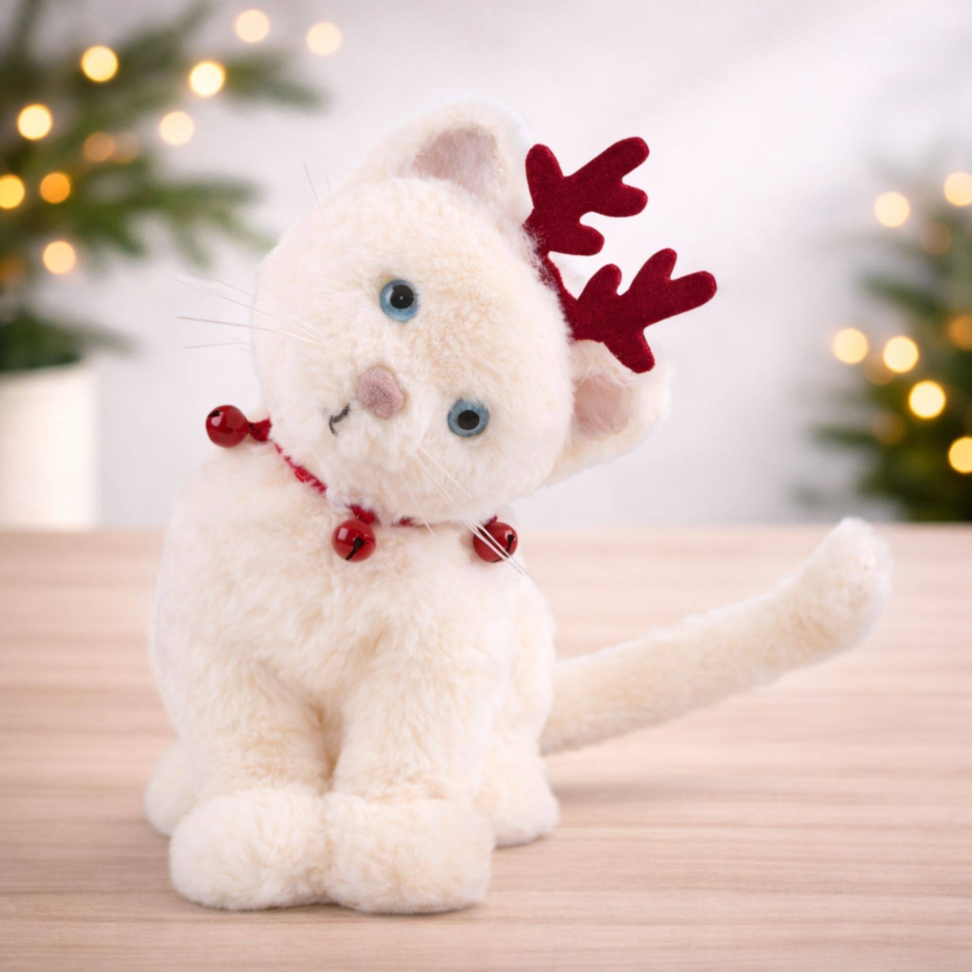 Melrose 9.75" Christmas Cat with Antlers Plush Figurine