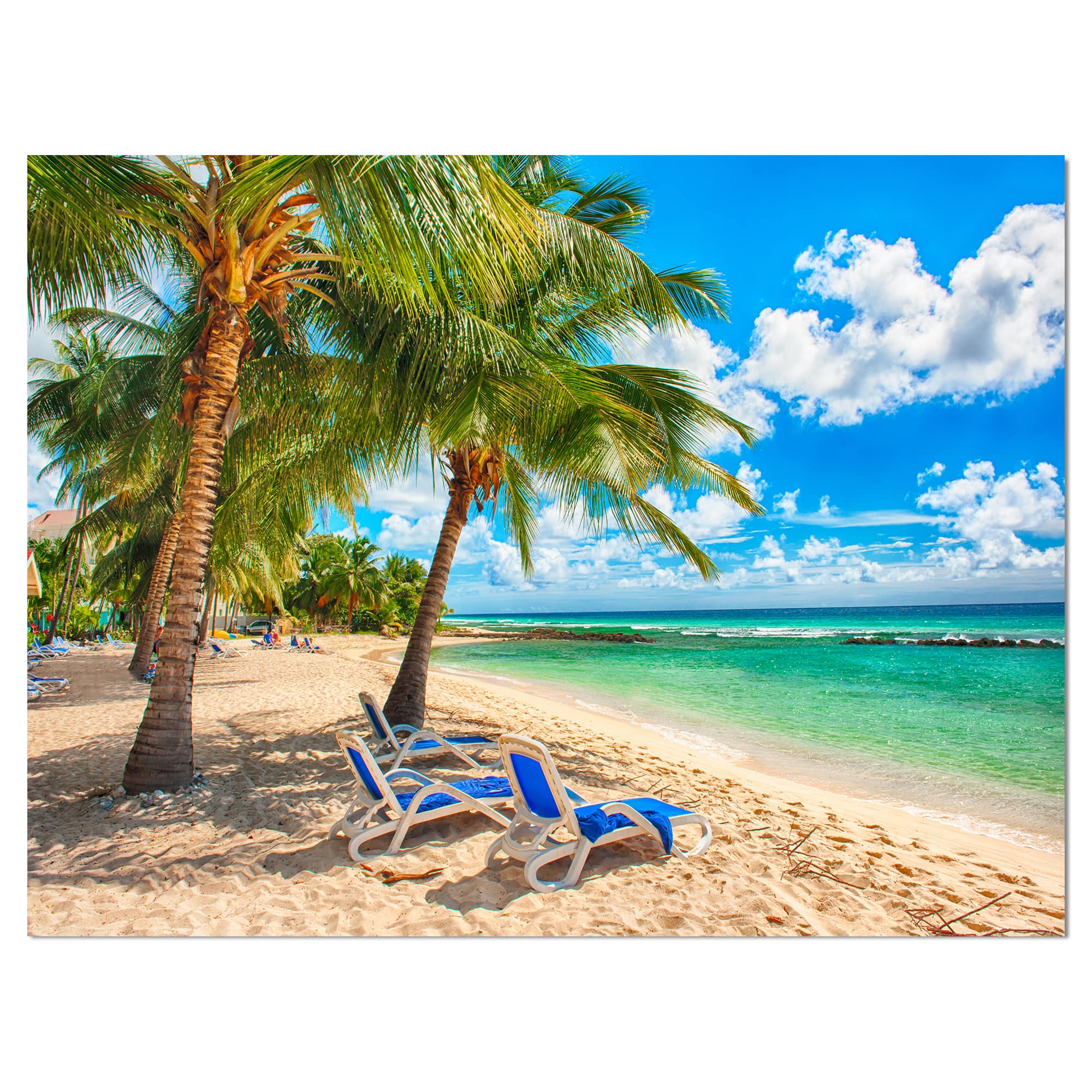 Designart - Blue chairs at the tropical white sand beach - Landscapes Sea & Shore Photographic on wrapped Canvas