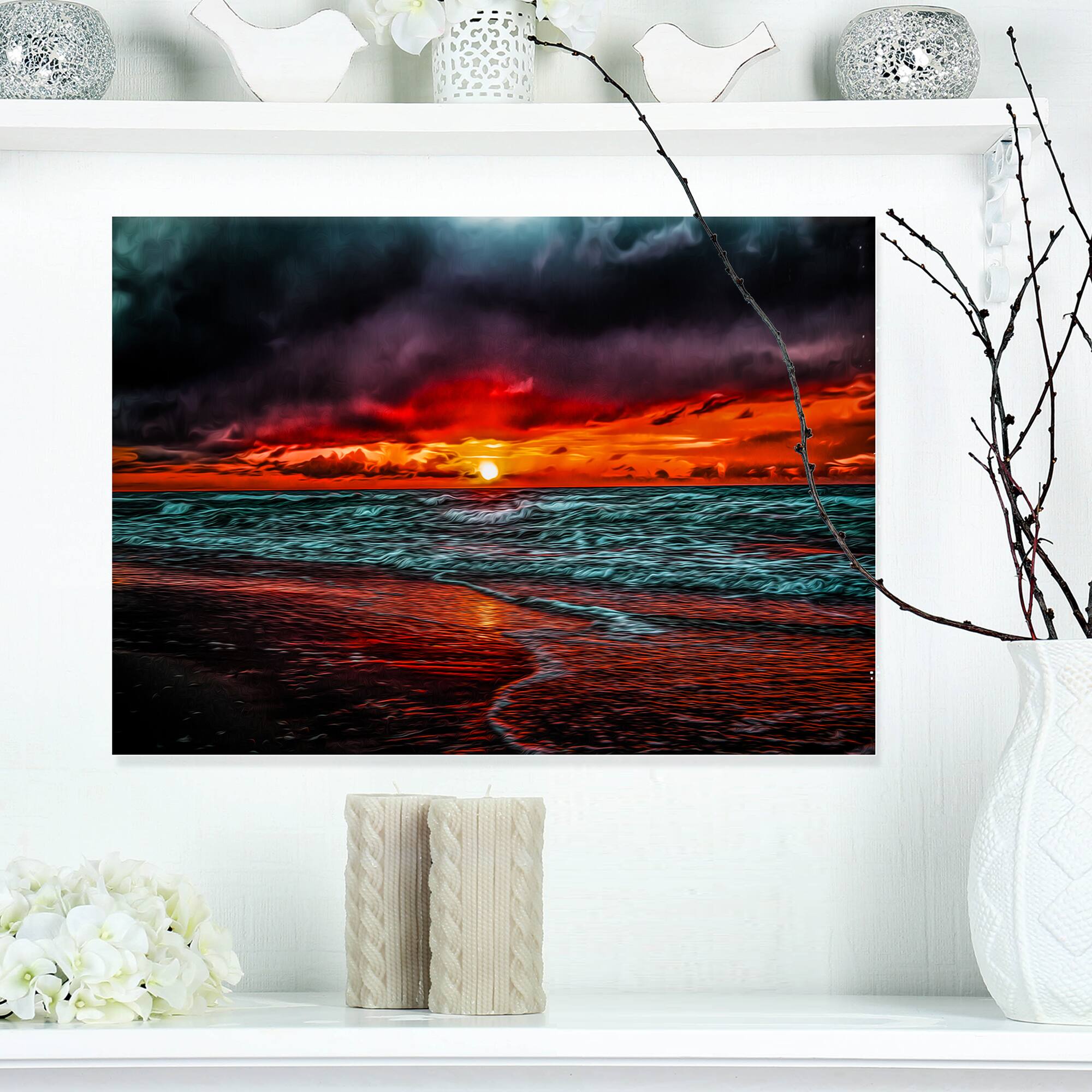 Designart - Red Sunset over Blue Waters