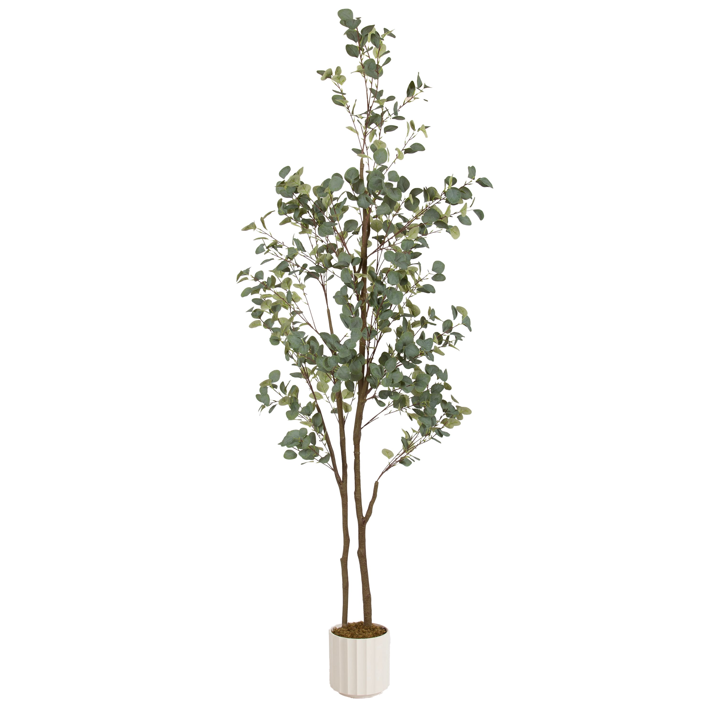 Kate and Laurel 8ft. Green Eudora Faux Eucalyptus Tree in White Planter