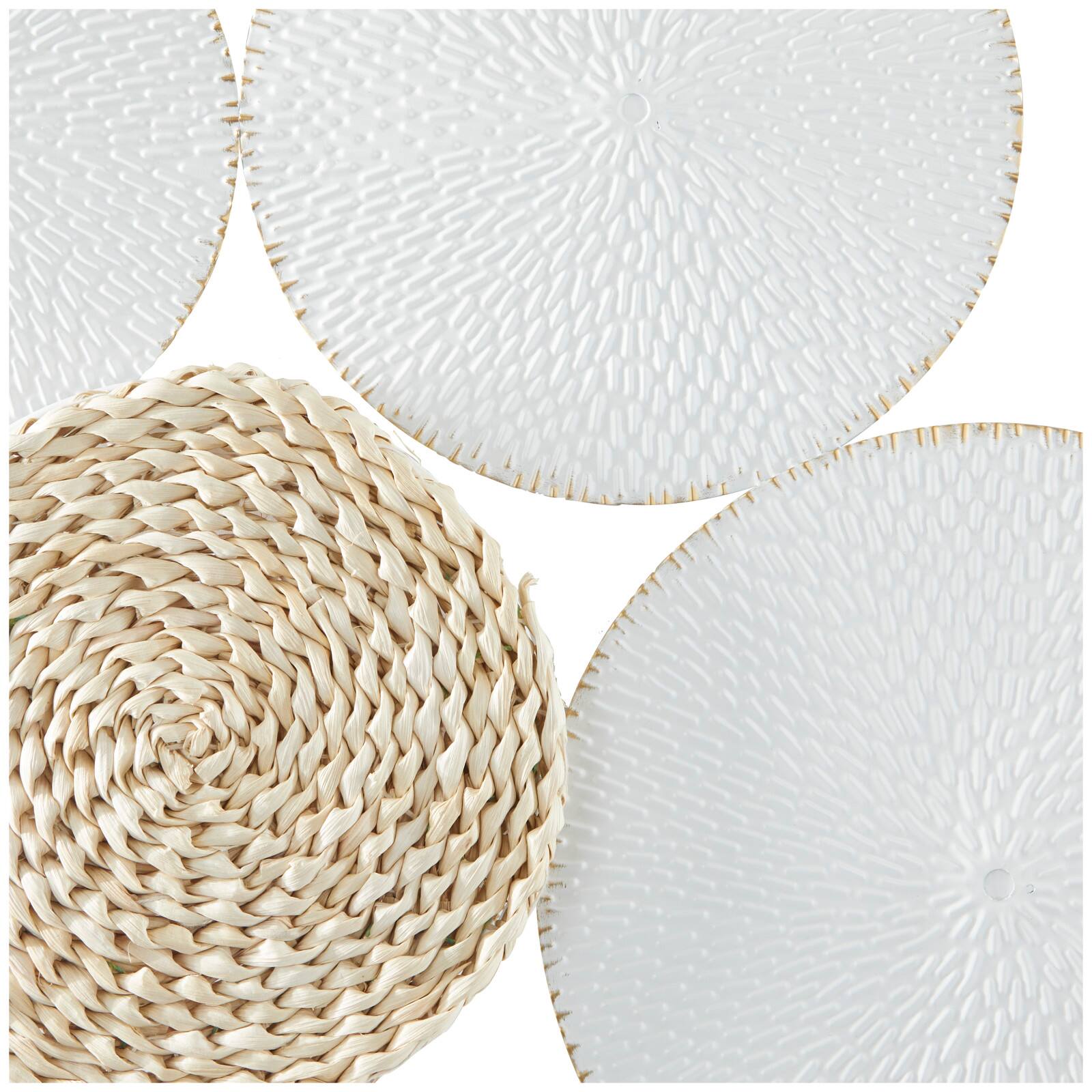 White Metal Rope Design Plate Wall Decor with Textured Pattern 37" x 1" x 31"