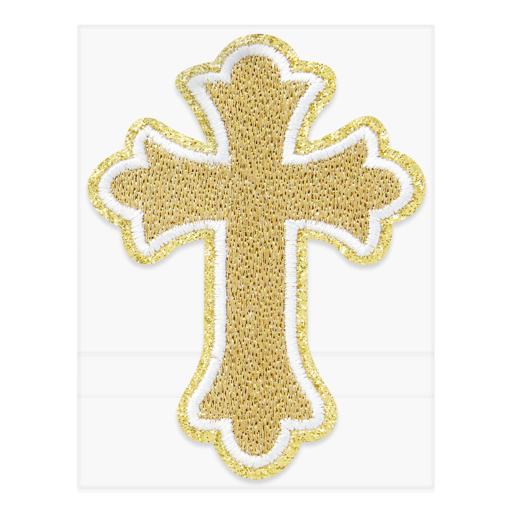 Iron-On & Adhesive Gold Cross with Glitter Patch by Make Market®