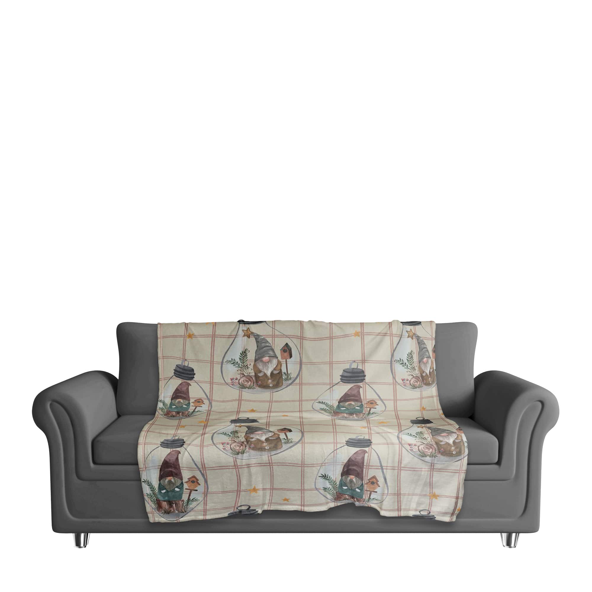 and Check Gnome Globe Pattern Coral Fleece Blanket