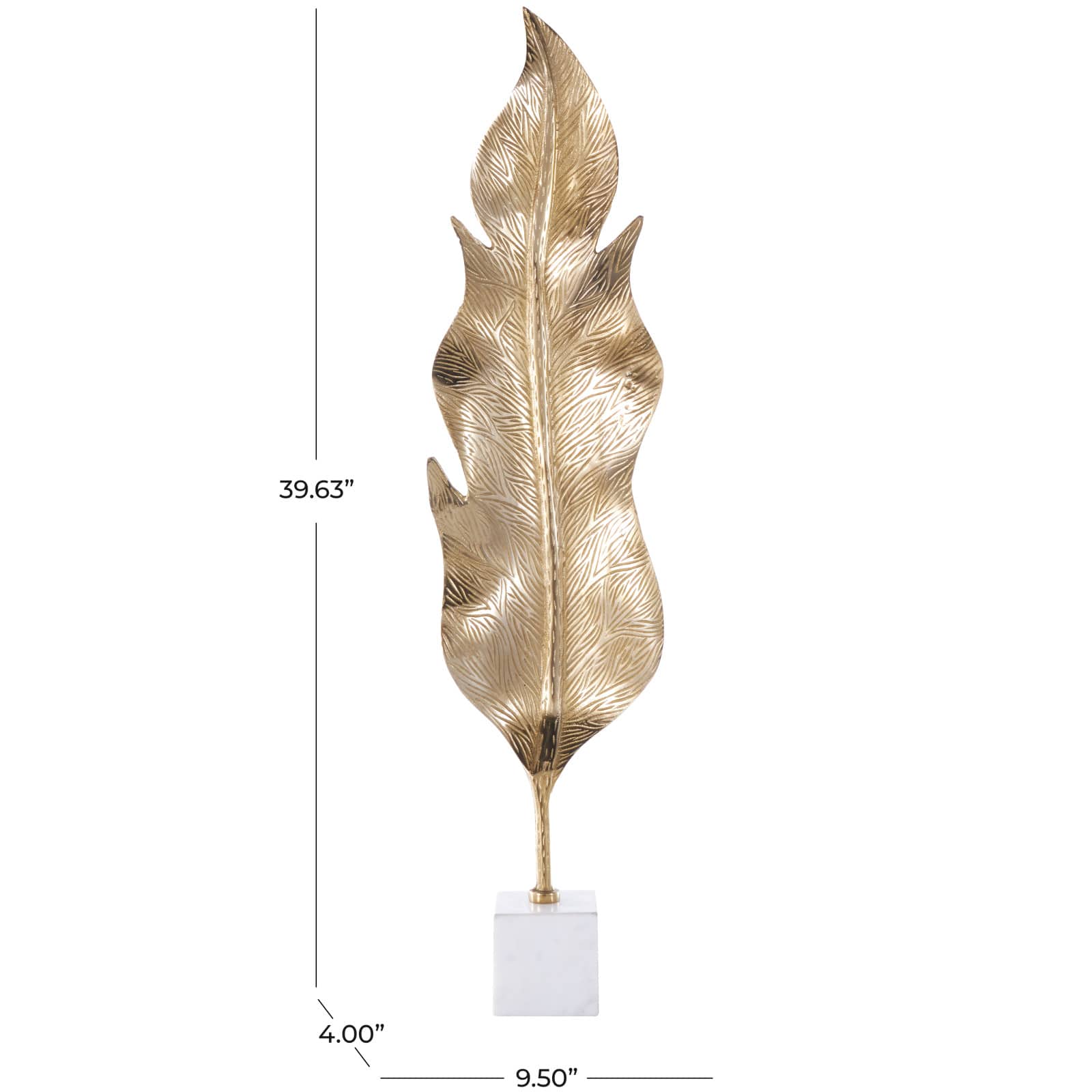 39.75" Gold Aluminum Leaf Textured Sculpture with White Marble Base