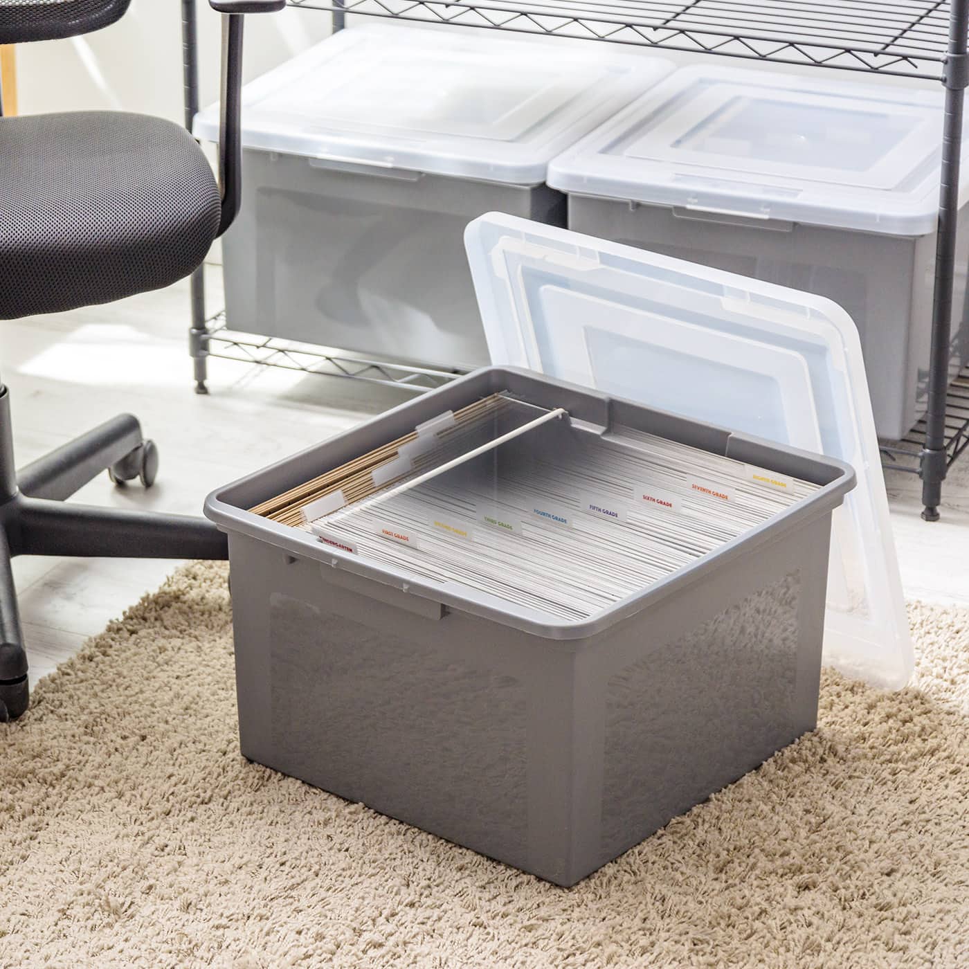 IRIS Gray Snap Tight Plastic Letter & Legal File Organizer Box, 3ct.