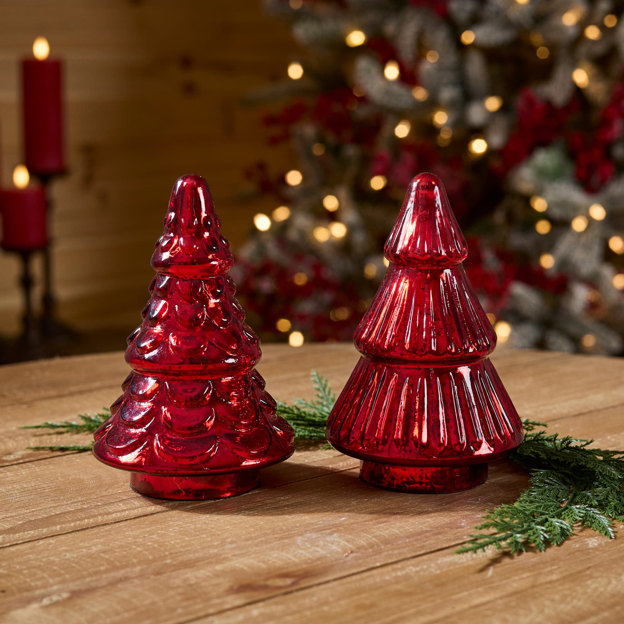 Melrose 6.5" Red Mercury Glass Christmas Tree Set