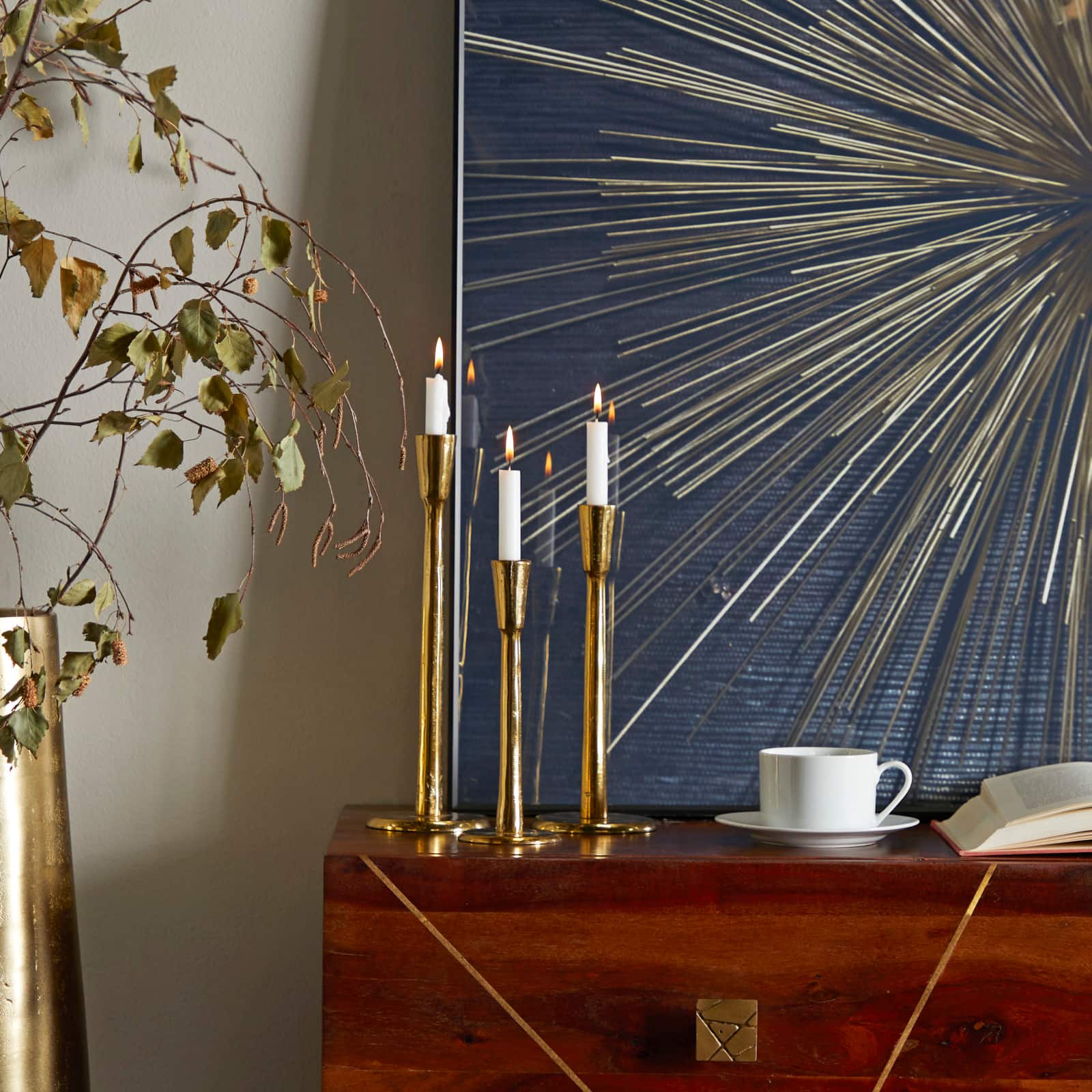 Gold Aluminum Tapered Candle Holder Set