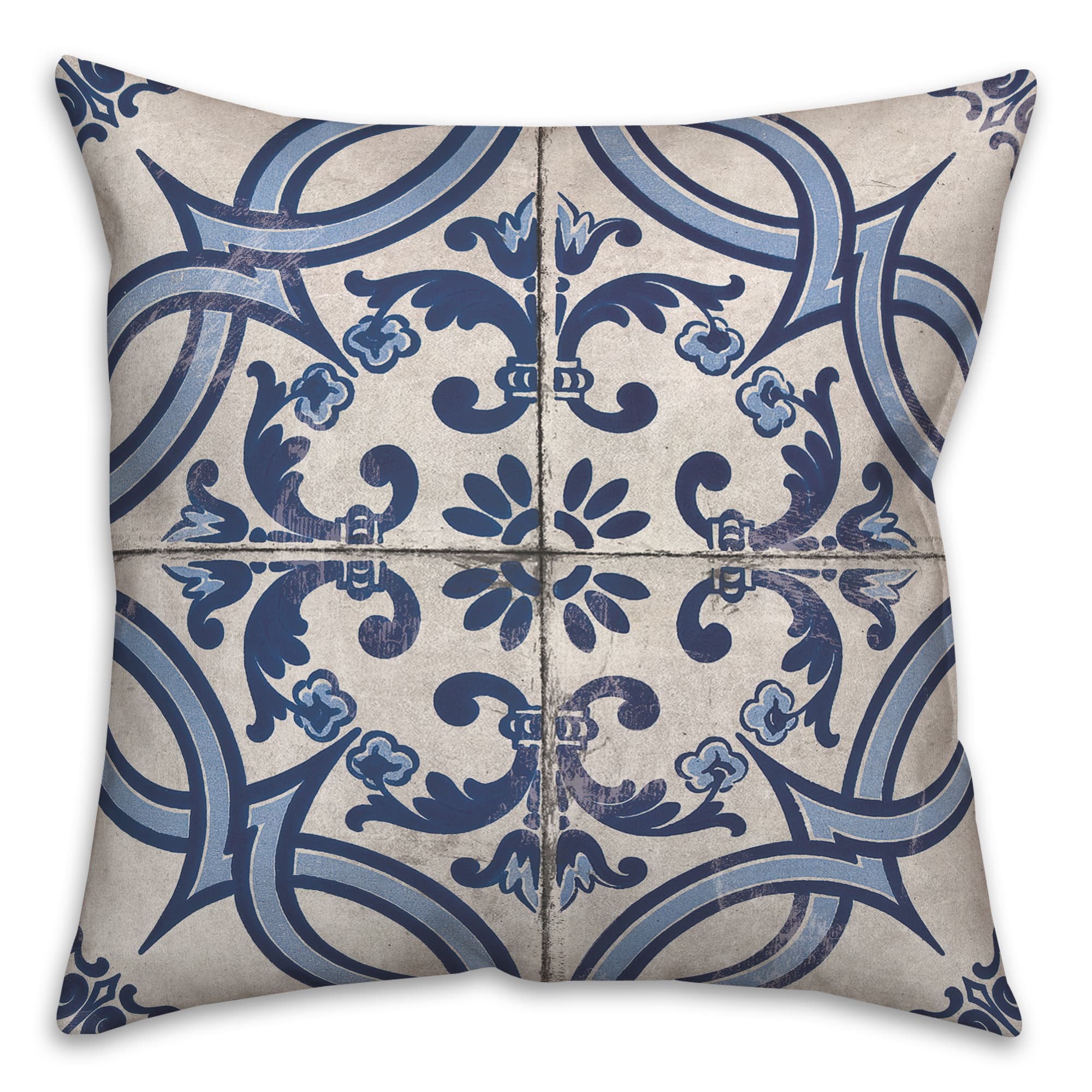 Blue Tile Pattern Throw Pillow 18" x 18"