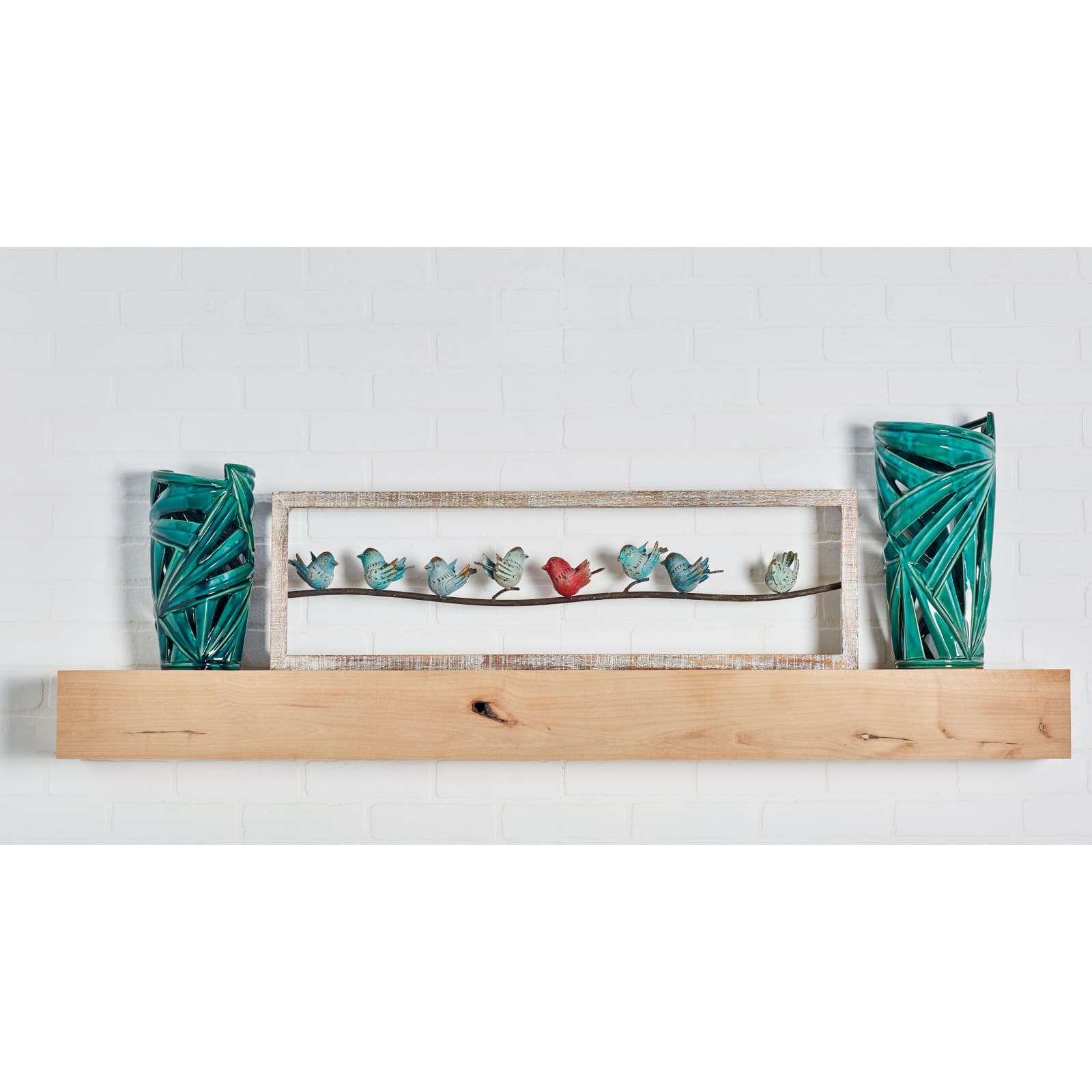 Whitewashed Wood Farmhouse Birds Wall Accent