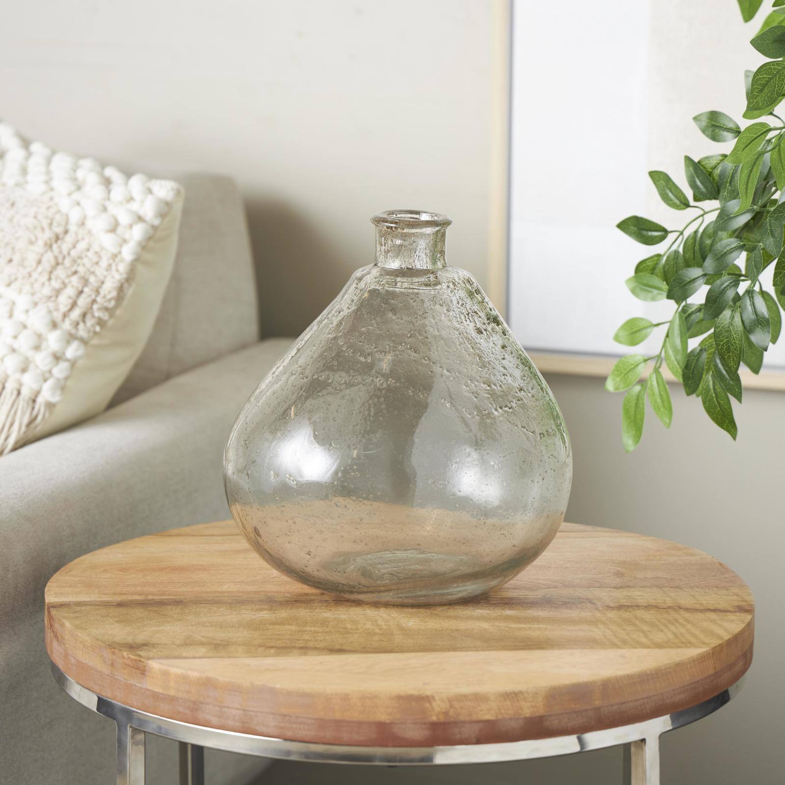 11" Clear Glass Speckled Vase with Brown Accents