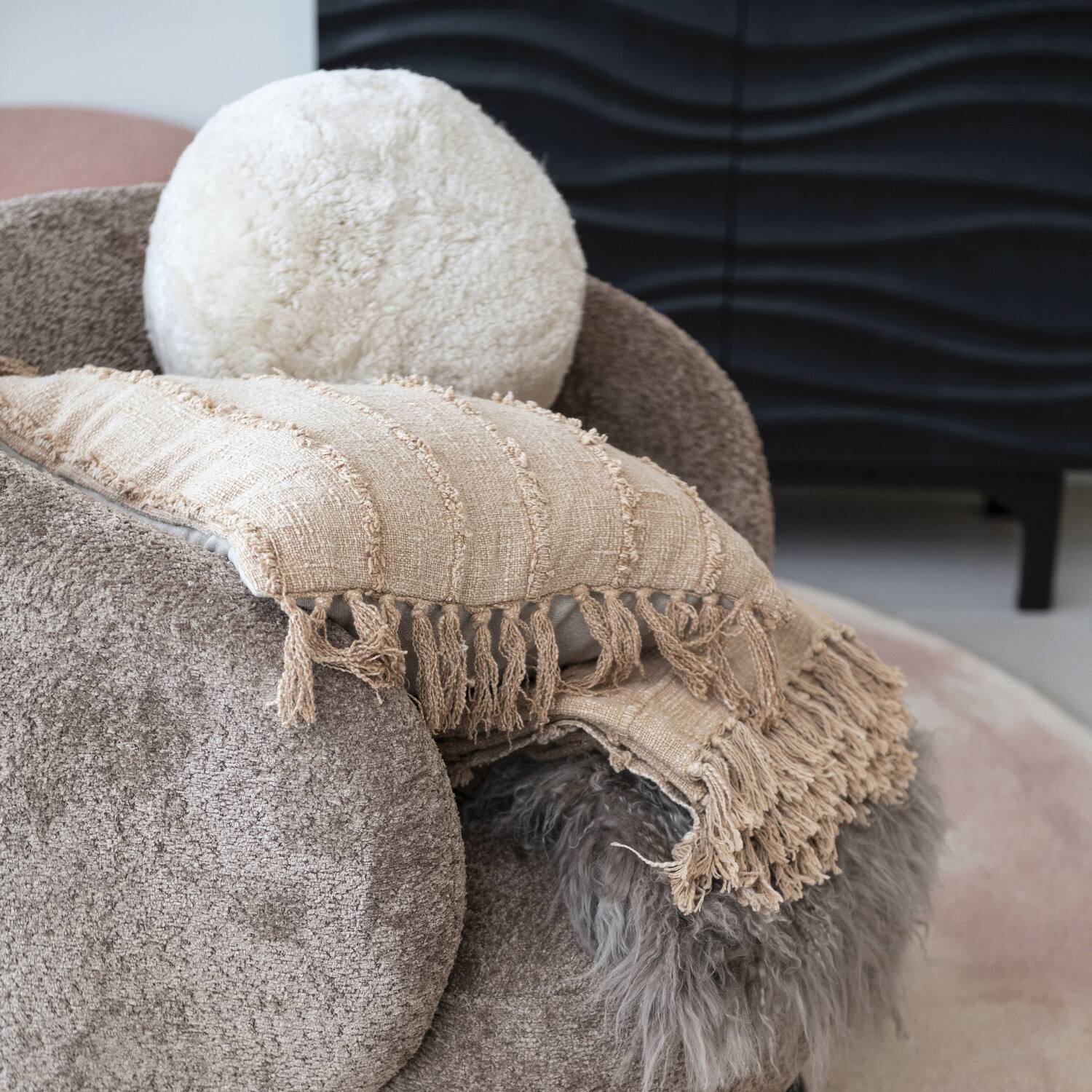 Hello Honey® 12" Cream Soft Sheepskin Orb Pillow