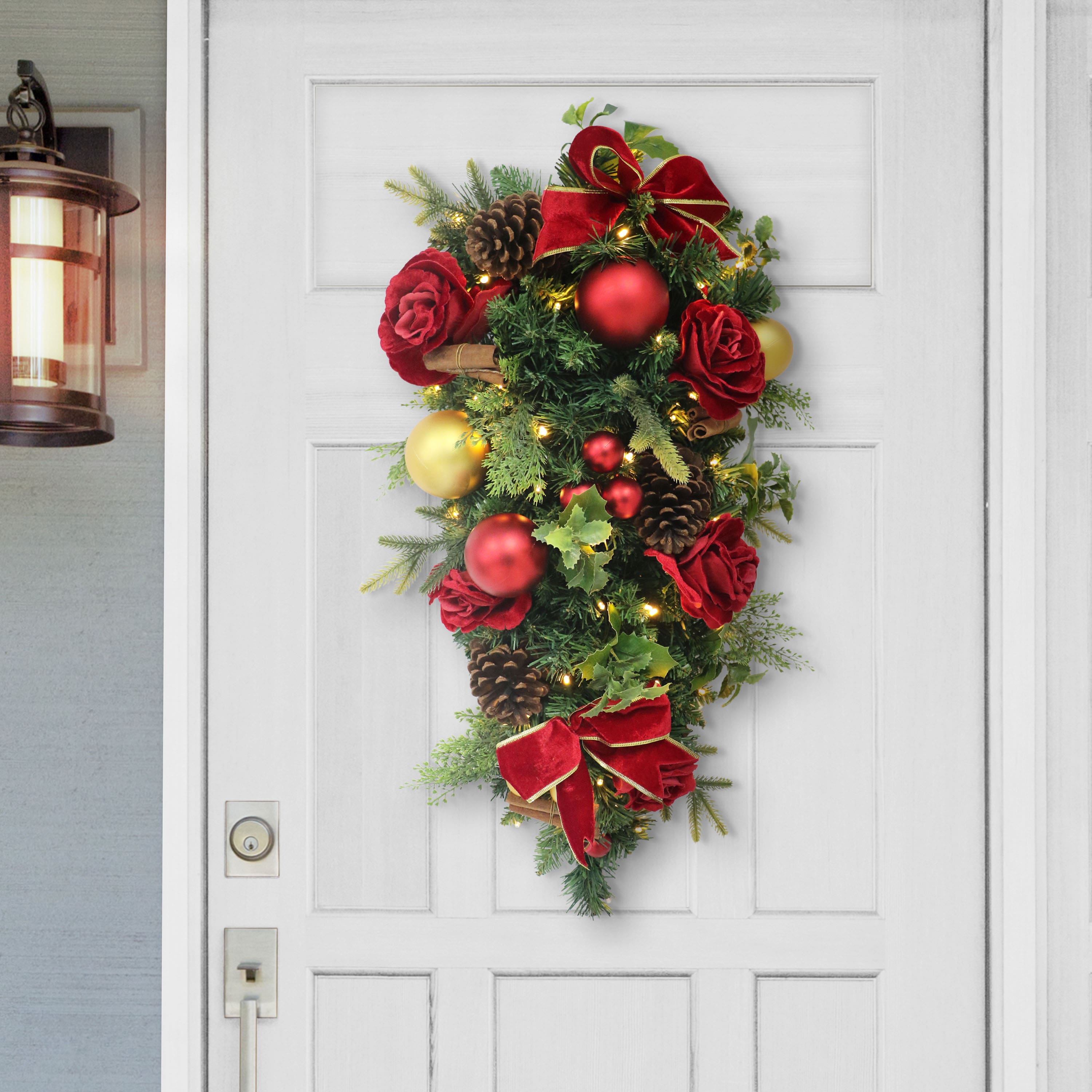 28" Pre-Lit Red & Gold Adorned Artificial Swag