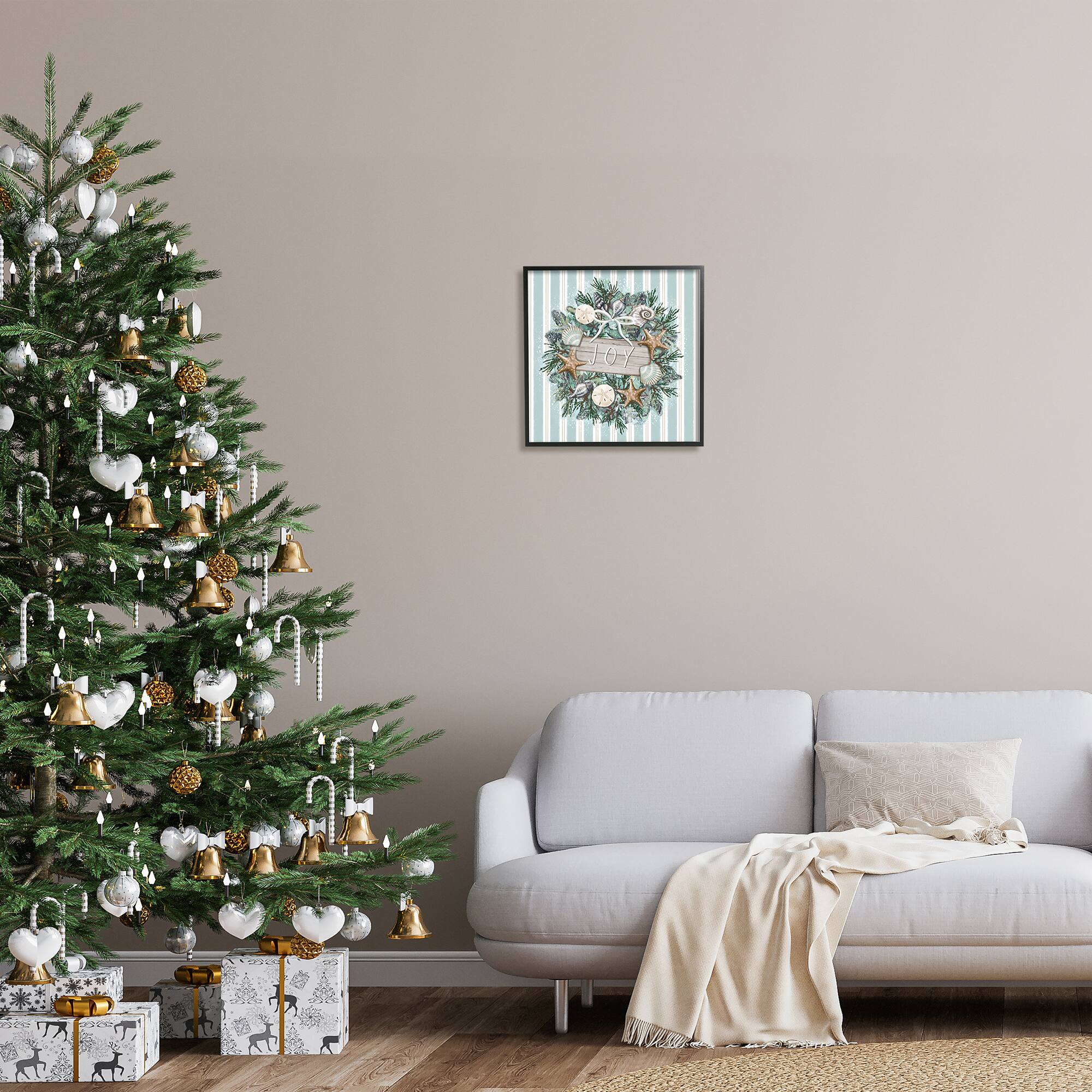 Stupell Industries Striped Joy Seashell Wreath Framed Giclee Art