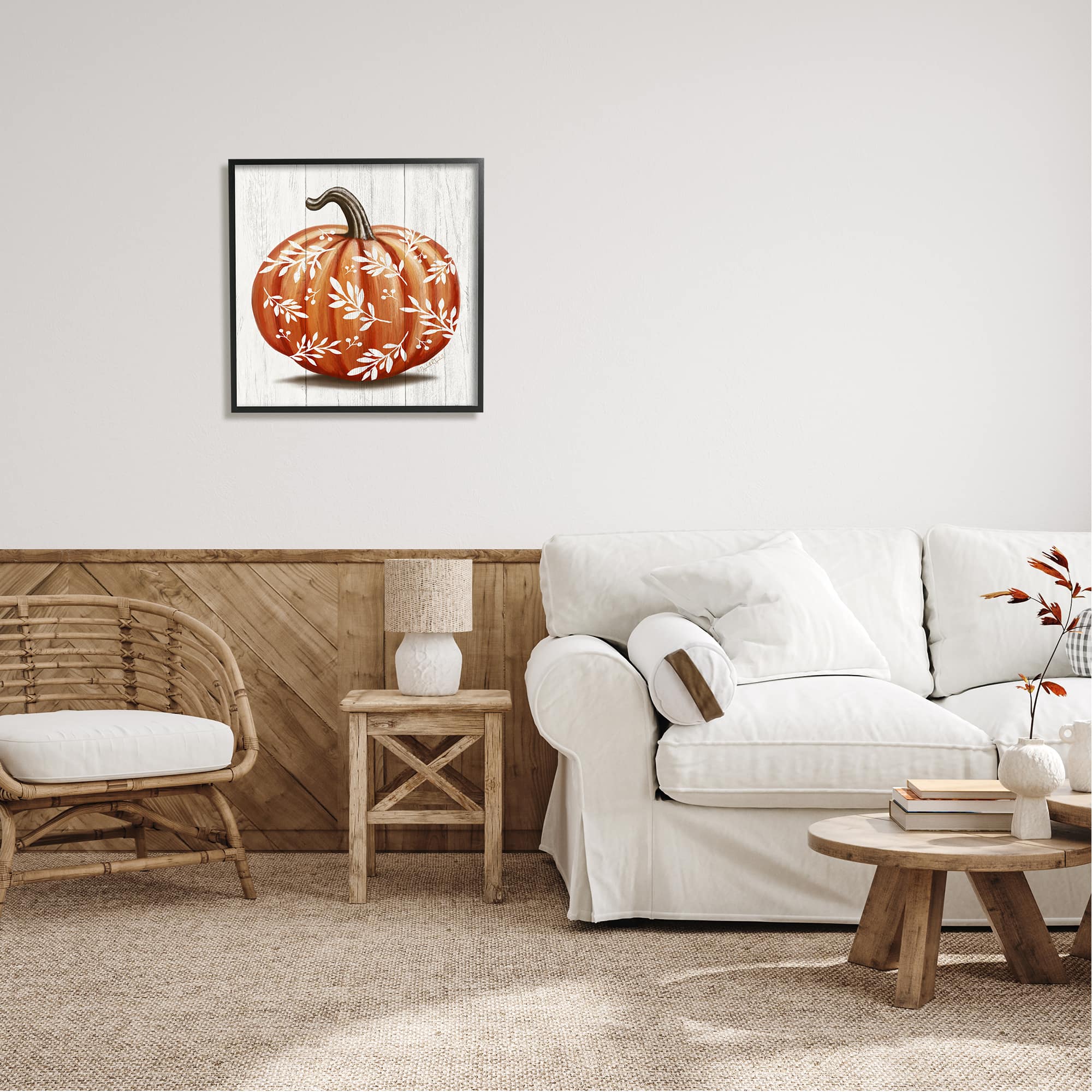 Stupell Industries Orange Fall Botanical Pumpkin Framed Giclee Art