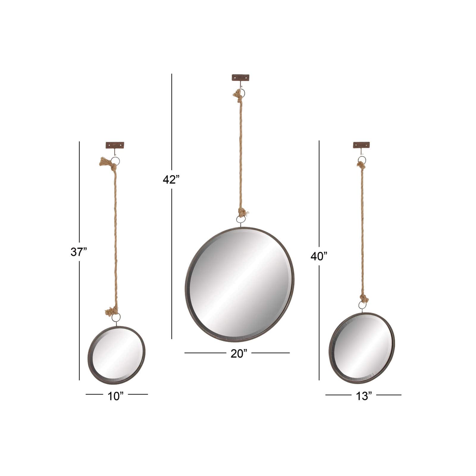 Dark Gray Metal Wall Mirror Set of 3 20", 13", 10"