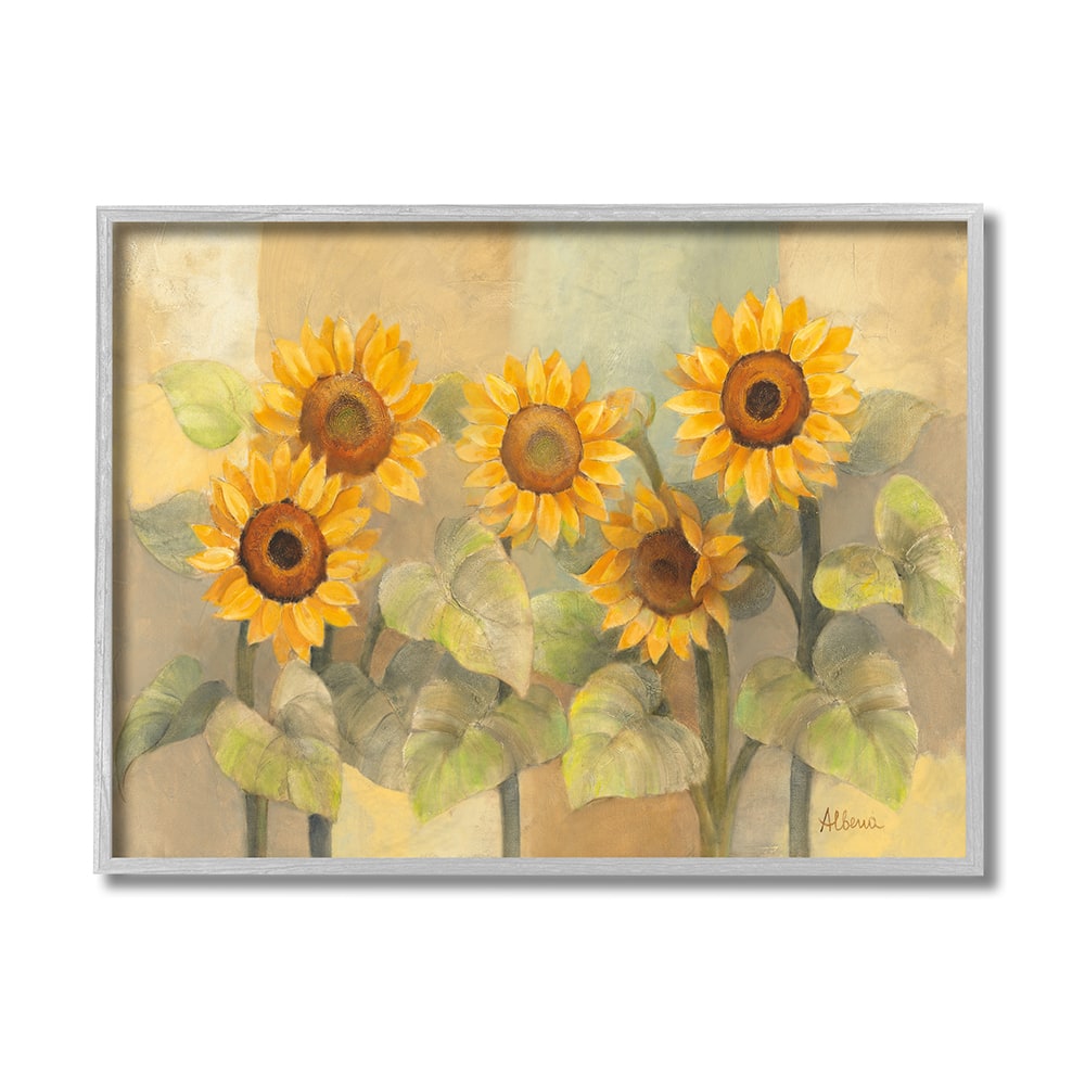 Stupell Industries Soft Vintage Sunflower Floral Field Yellow Green Framed Wall Art