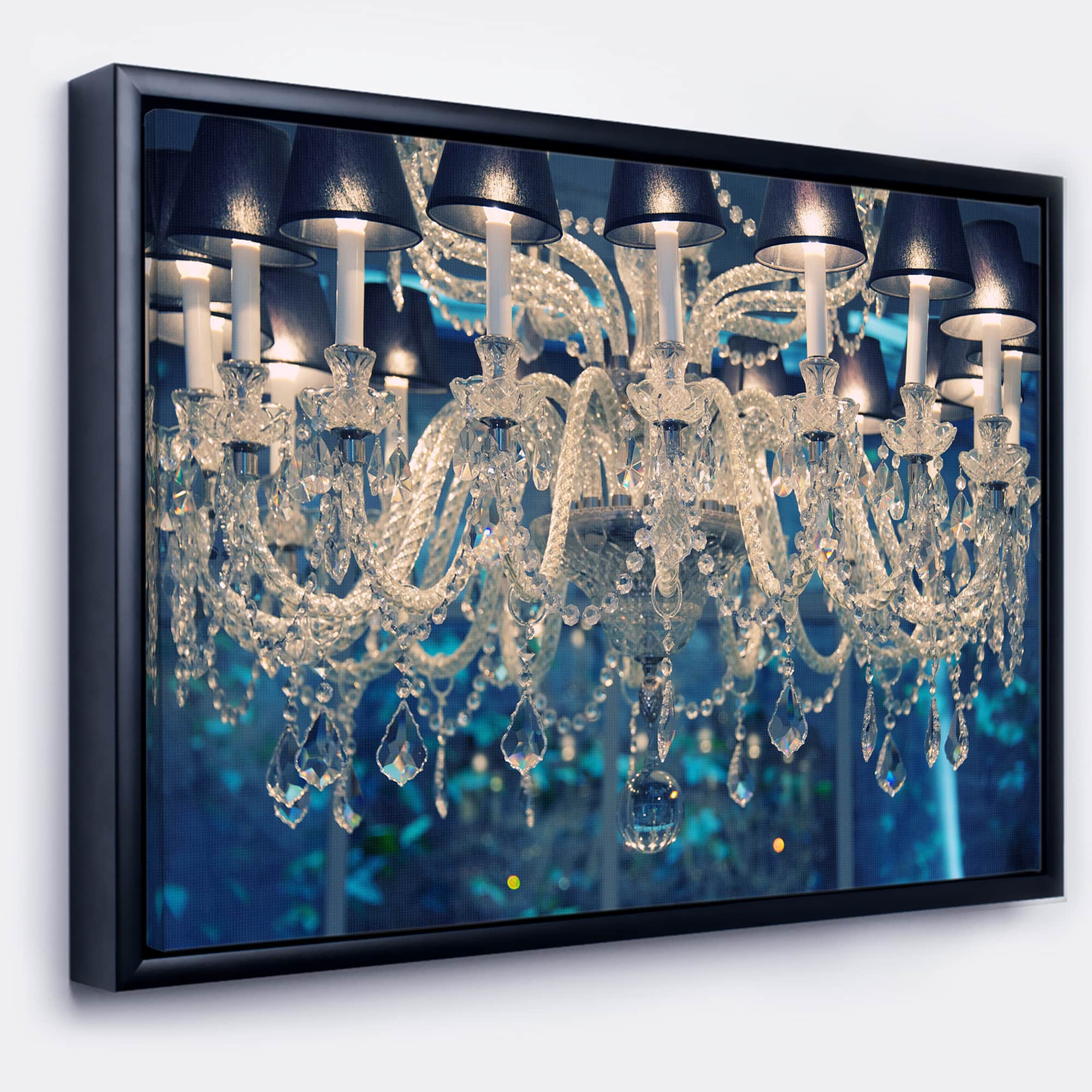 Designart - Blue Vintage Crystal Chandelier - Flower Artwork on Framed Canvas