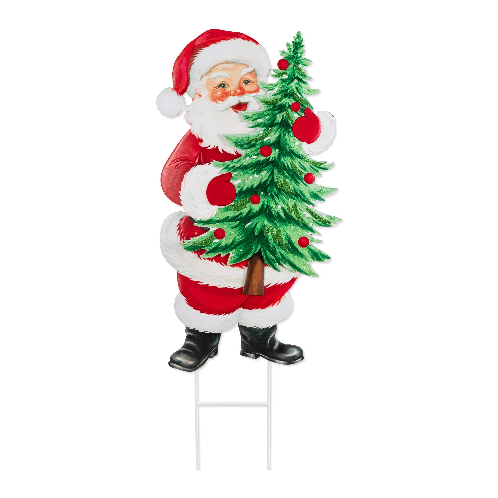 Glitzhome® 36" Christmas Metal Santa with Tree Yard Stake